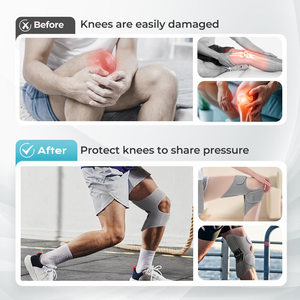 Knee Assistive Brace with Carbon Steel Spring Support – Breathable Perforated Sleeve, Adjustable Straps, Joint Stabilization & Pain Relief for Walking, Running, Hiking, Rehabilitation; Unisex Design for Men & Women (Black) - Image 3