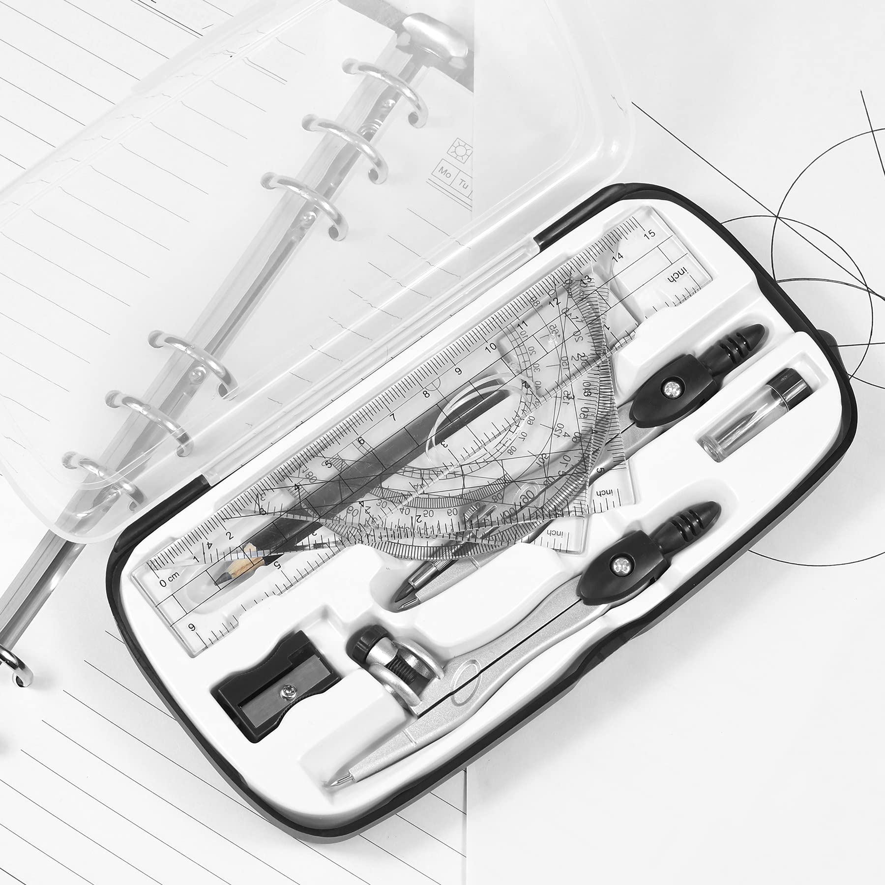 Complete 10-Piece Geometry Kit Set – Precision Drafting Tools with Metal Compasses, Rulers, Protractor & Pencil Sharpener – Ideal for Students, Engineers & Artists (Black) - Image 3