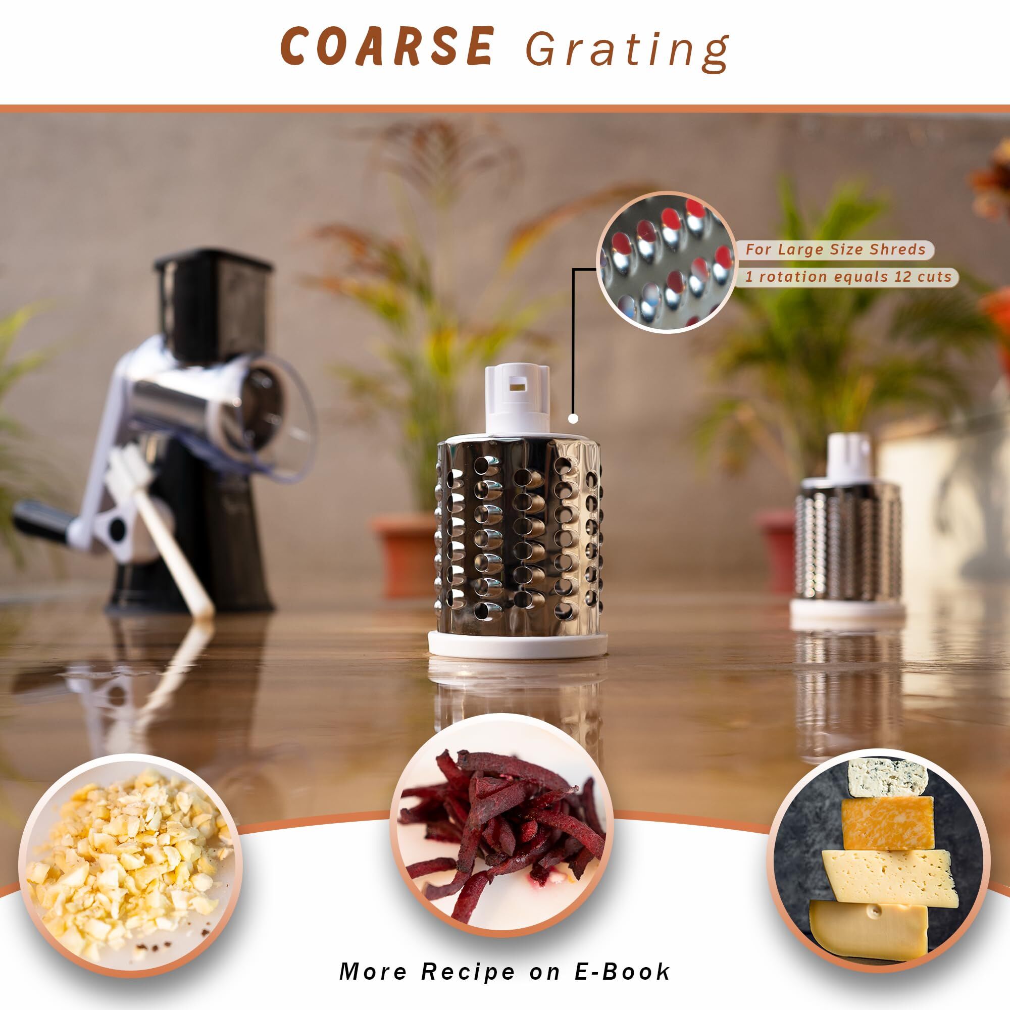 Manual Rotary Food Slicer & Grater with 3 Stainless Steel Drums – Suction Base Vegetable Shredder for Cheese, Potatoes & More (Black) - Image 3