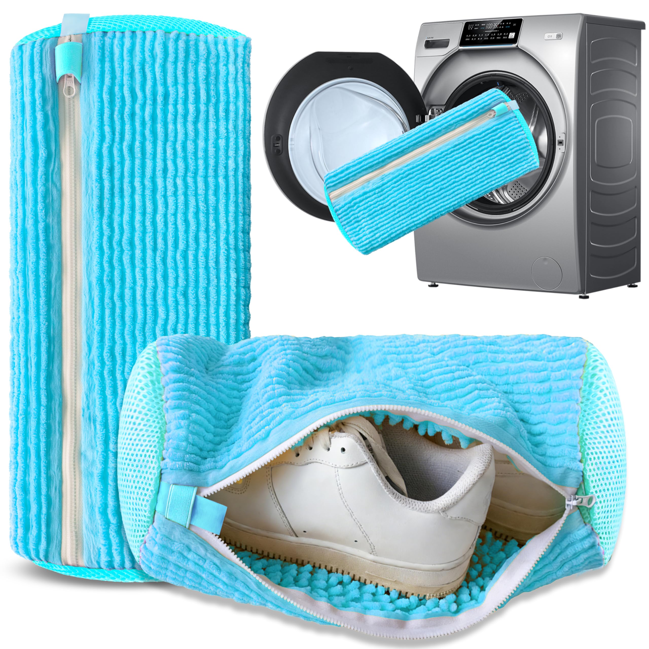2-Pack Reusable Shoe Washing Machine Bag – White Protective Laundry Bag for All Shoes, Anti-Deformation & Deep Clean with Zipper Lock (Blue) - Image 1