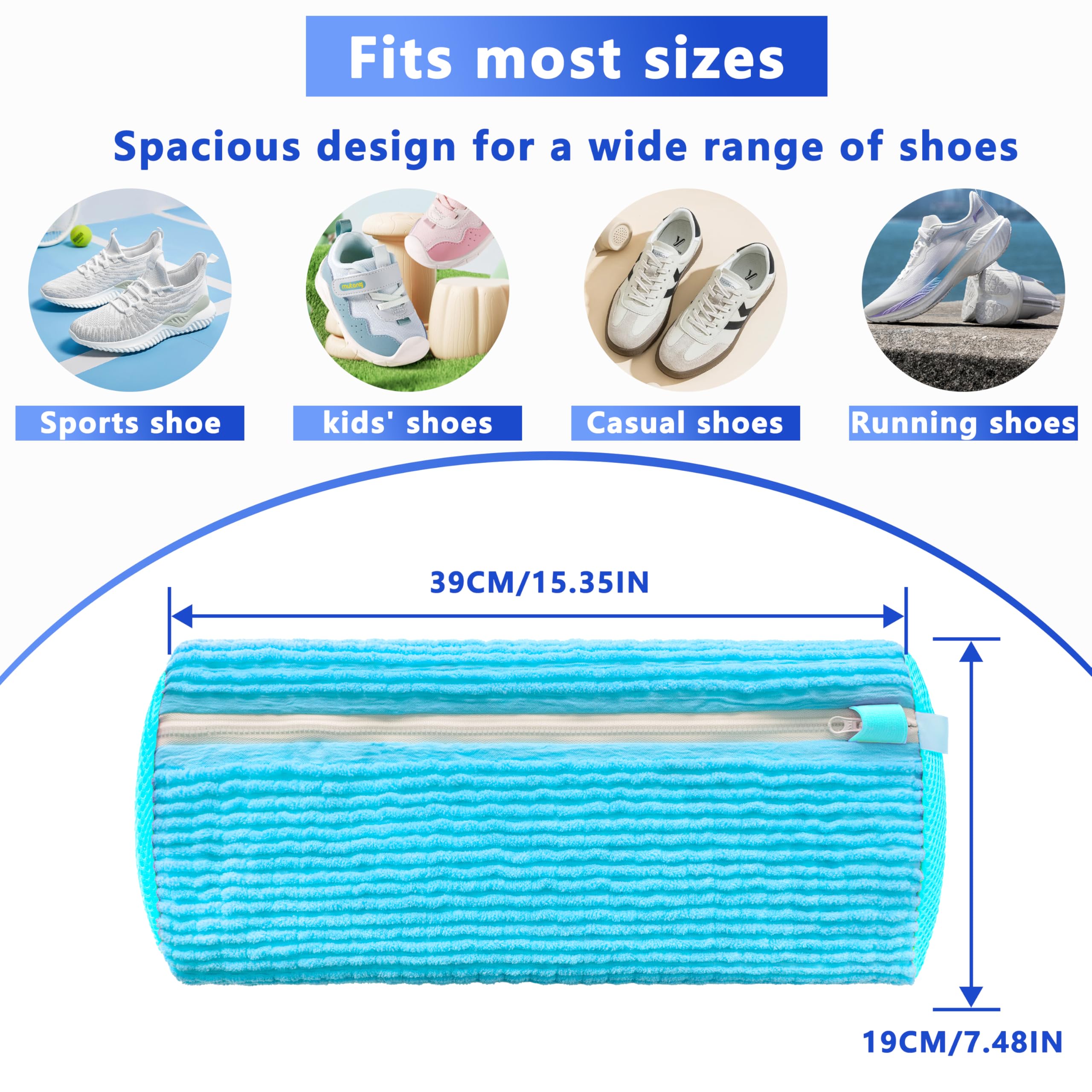 2-Pack Reusable Shoe Washing Machine Bag – White Protective Laundry Bag for All Shoes, Anti-Deformation & Deep Clean with Zipper Lock (Blue) - Image 2