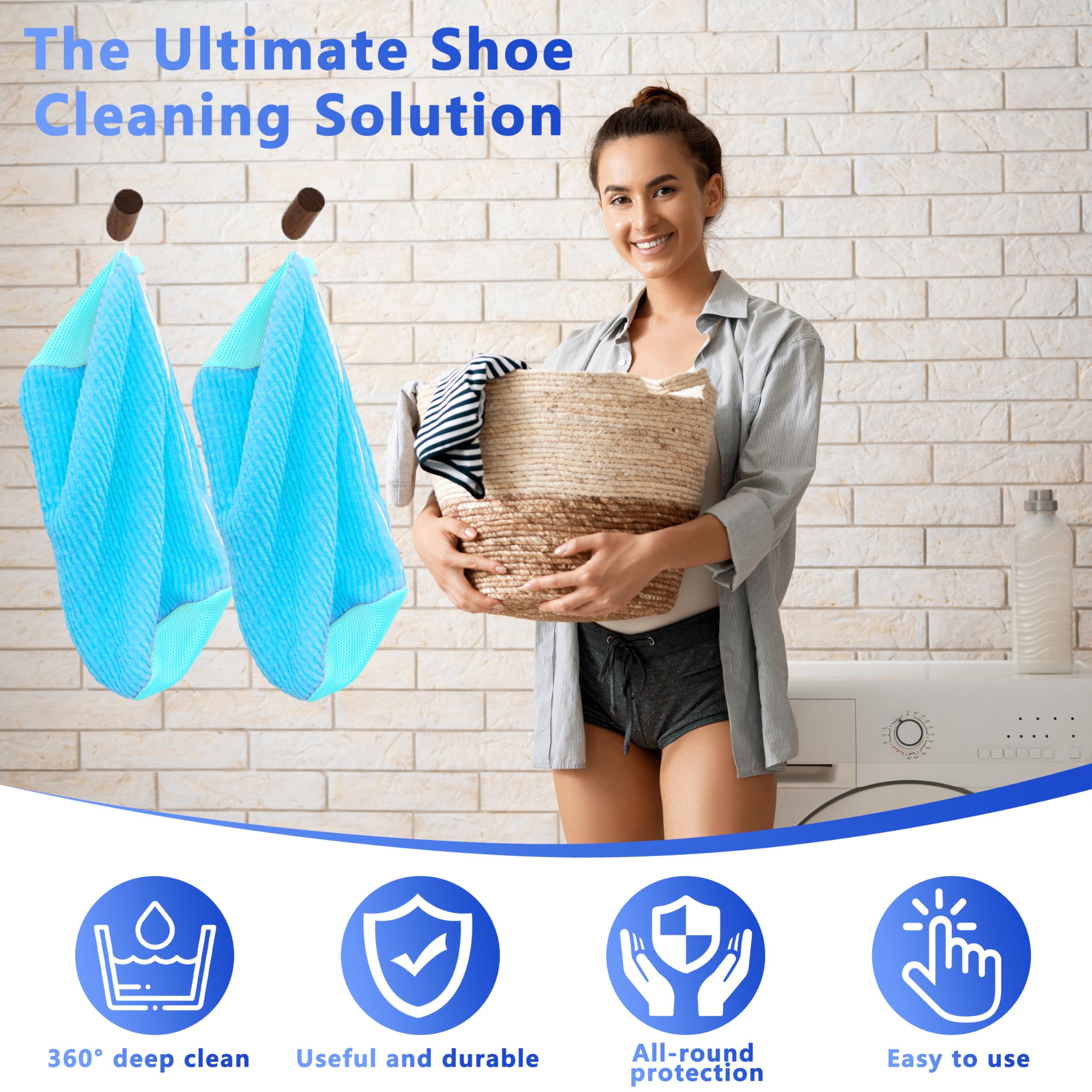 2-Pack Reusable Shoe Washing Machine Bag – White Protective Laundry Bag for All Shoes, Anti-Deformation & Deep Clean with Zipper Lock (Blue) - Image 8