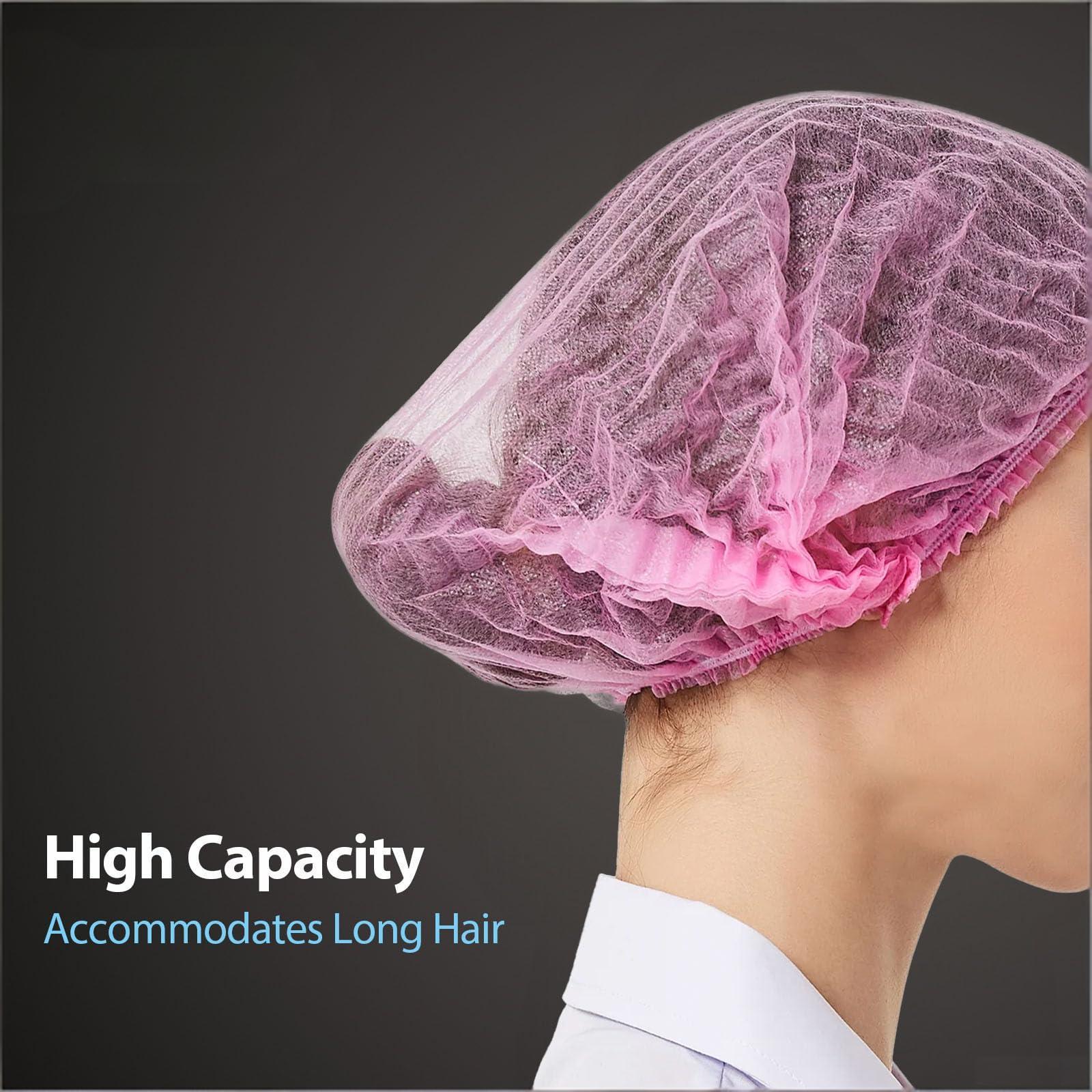 100-Pack Disposable Non-Woven Hair Net Caps – High Capacity, Elastic Band, Lint-Free & Latex-Free for Kitchen, Medical, Spa Use (Pink) - Image 1