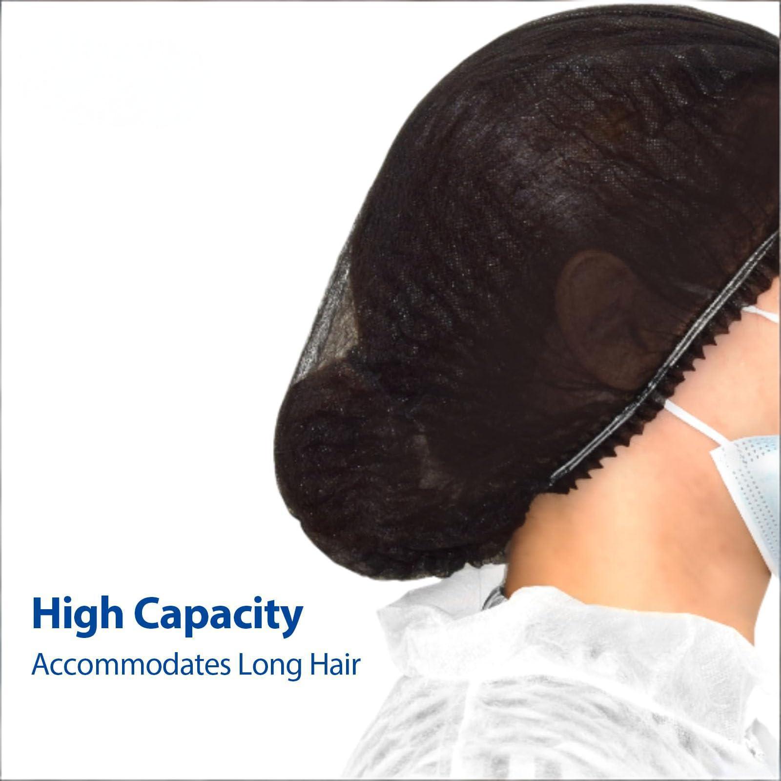100-Pack Disposable Non-Woven Hair Net Caps – High Capacity, Elastic Band, Lint-Free & Latex-Free for Kitchen, Medical, Spa Use (Black) - Image 1