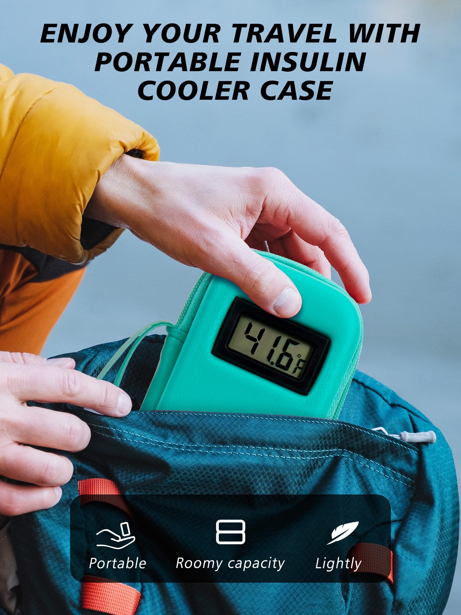 Portable Insulin Cooler Case with Digital Temperature Display – Travel Insulin Storage Bag with 2 TSA Ice Packs, Diabetes Supplies Organizer (Green) - Image 6