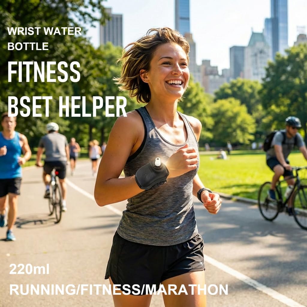 Wrist Water Bottle 7oz Hydration Flask – Hands-Free Leak-Proof Silicone Drink Container for Running, Cycling, Hiking & Fitness Training (Black) - Image 2