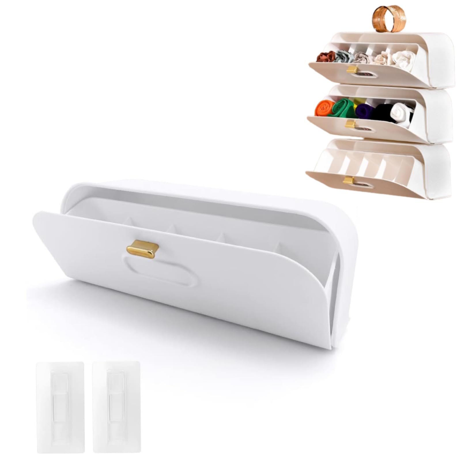 Wall-Mounted Drawer Organizer for Underwear & Socks – 1-Pack Stackable Storage Box with 5 Compartments and Adhesive Mounts (White) - Image 1