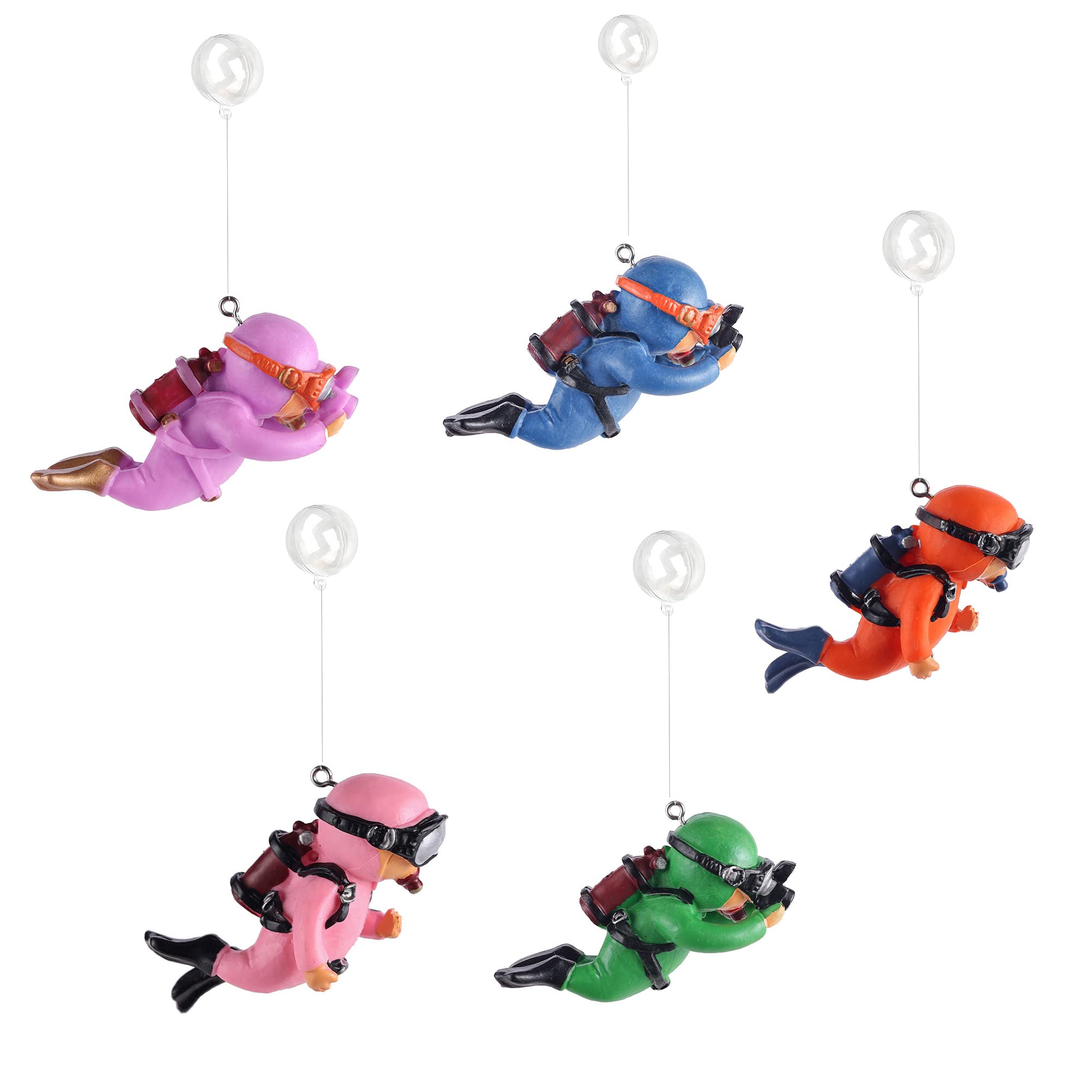 5-Piece Floating Aquarium Diver Decor Set – Cute Underwater Explorer Ornaments with Adjustable Buoyancy for Fish Tank, Aquatic Decoration (Red,Green,Orange,Blue,Purple) - Image 1