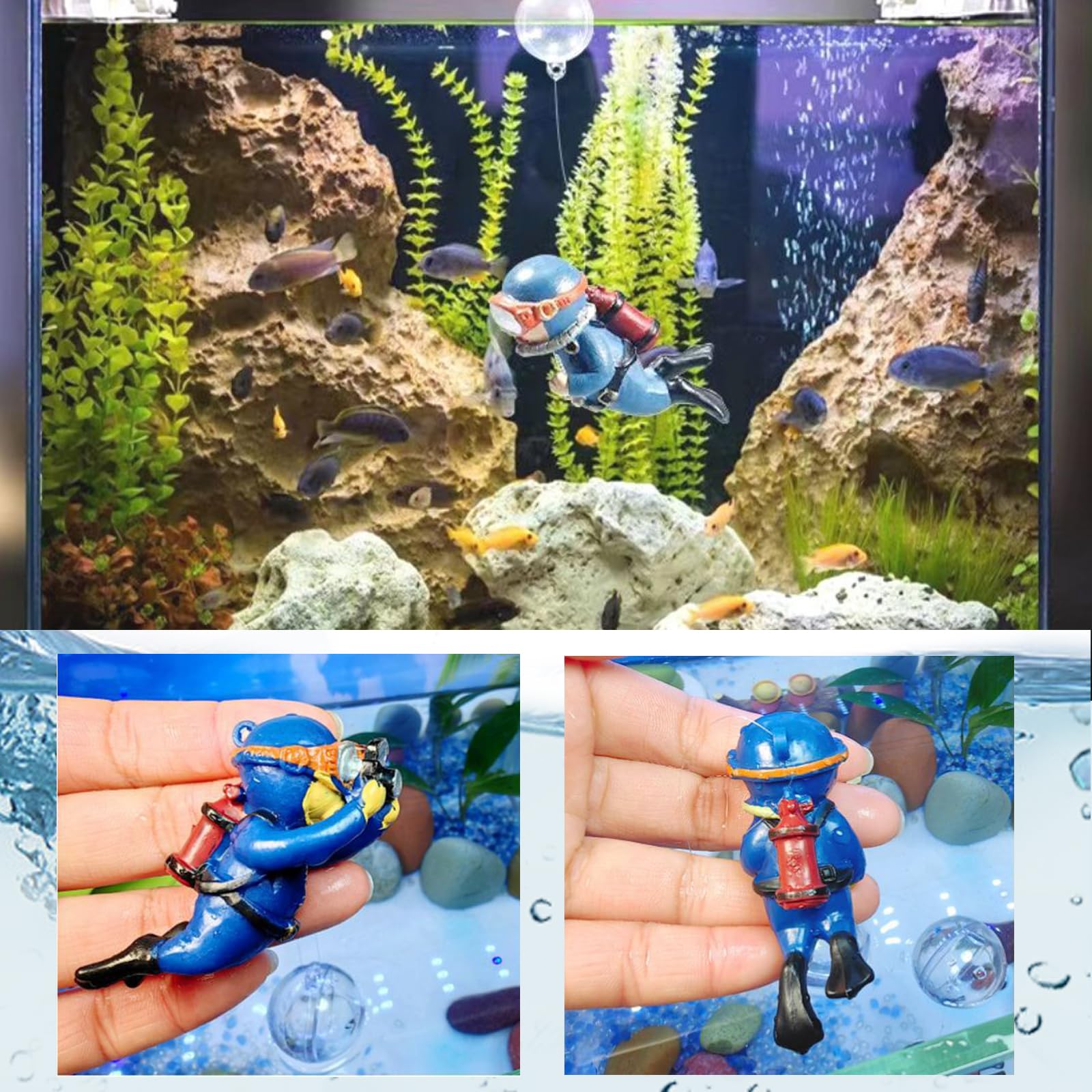 5-Piece Floating Aquarium Diver Decor Set – Cute Underwater Explorer Ornaments with Adjustable Buoyancy for Fish Tank, Aquatic Decoration (Red,Green,Orange,Blue,Purple) - Image 5
