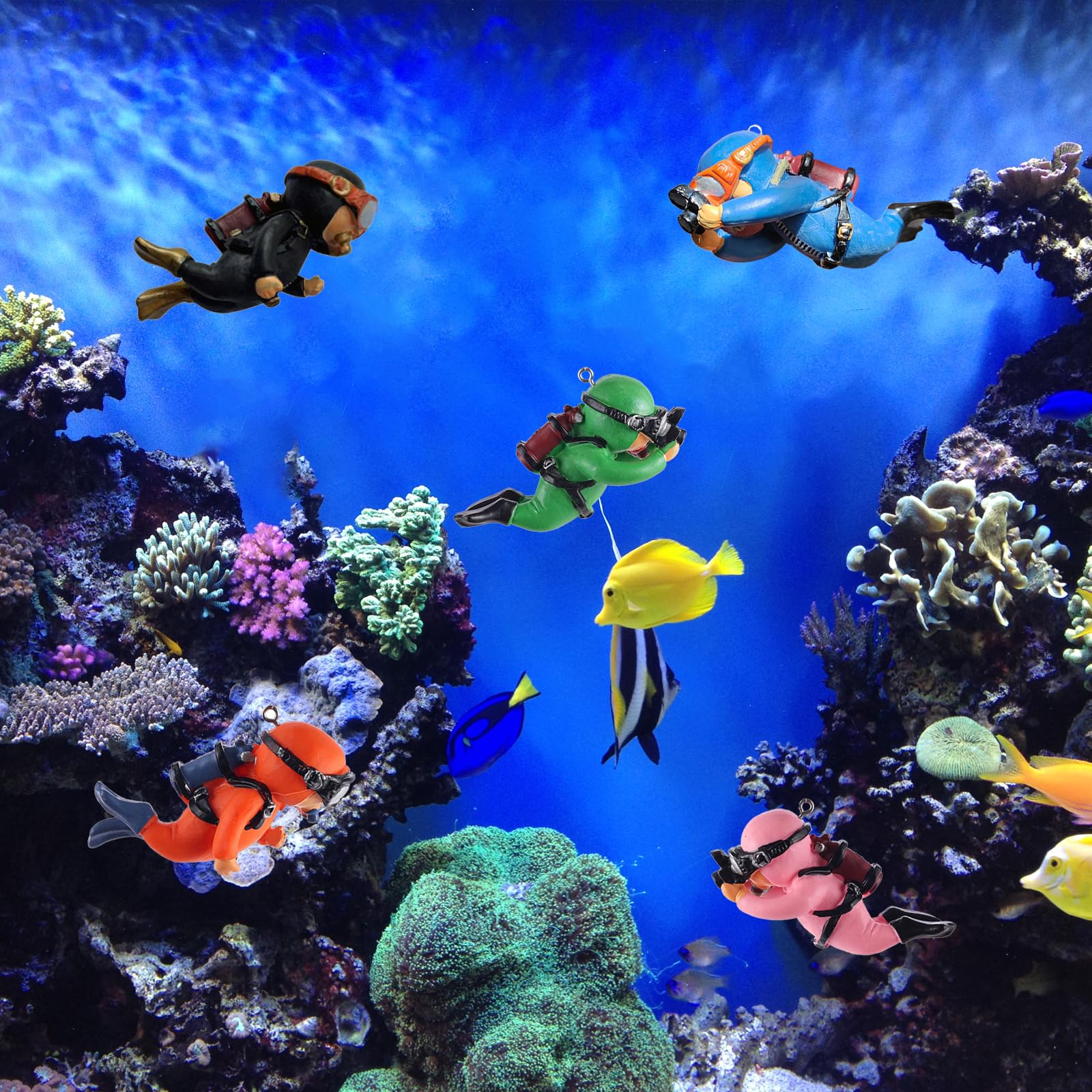 5-Piece Floating Aquarium Diver Decor Set – Cute Underwater Explorer Ornaments with Adjustable Buoyancy for Fish Tank, Aquatic Decoration (Red,Green,Orange,Blue,Purple) - Image 6