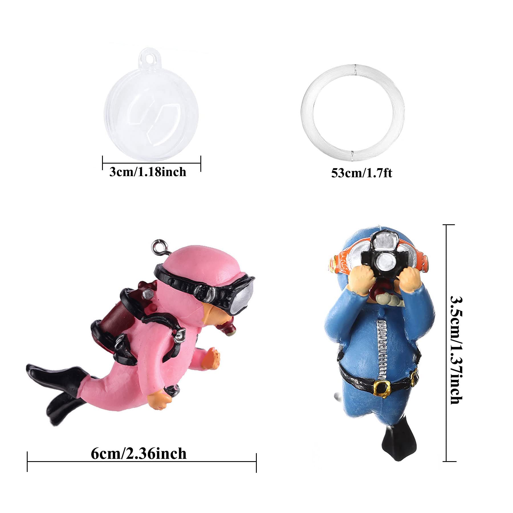 5-Piece Floating Aquarium Diver Decor Set – Cute Underwater Explorer Ornaments with Adjustable Buoyancy for Fish Tank, Aquatic Decoration (Red,Green,Orange,Blue,Purple) - Image 7