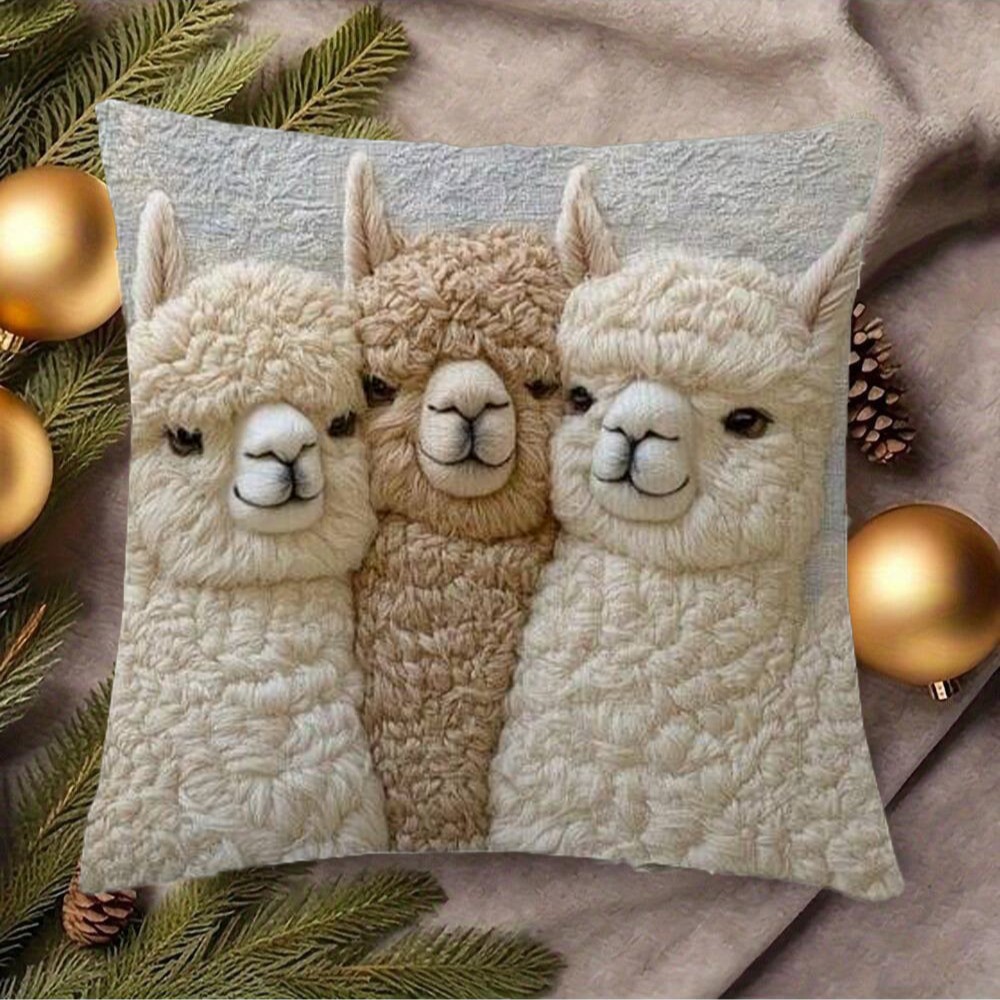 Cute Alpaca Throw Pillow Cover Set of 2 – Soft Faux Fur Decorative Cushion Case for Sofa, Bed, Car – Cozy Home Accent (Gray) - Image 1