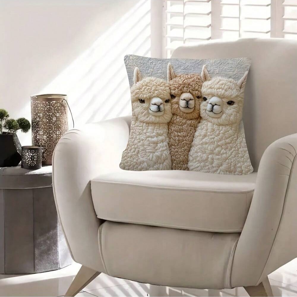 Cute Alpaca Throw Pillow Cover Set of 2 – Soft Faux Fur Decorative Cushion Case for Sofa, Bed, Car – Cozy Home Accent (Gray) - Image 2