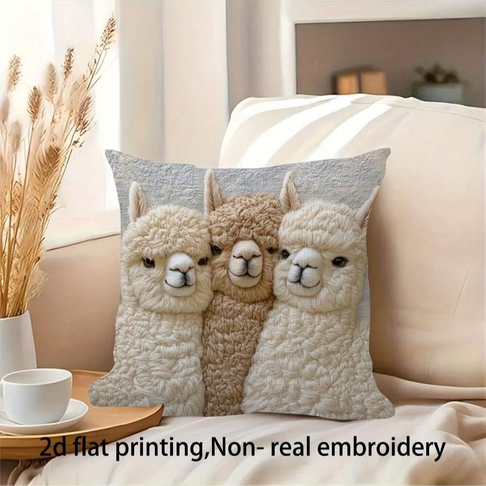Cute Alpaca Throw Pillow Cover Set of 2 – Soft Faux Fur Decorative Cushion Case for Sofa, Bed, Car – Cozy Home Accent (Gray) - Image 3