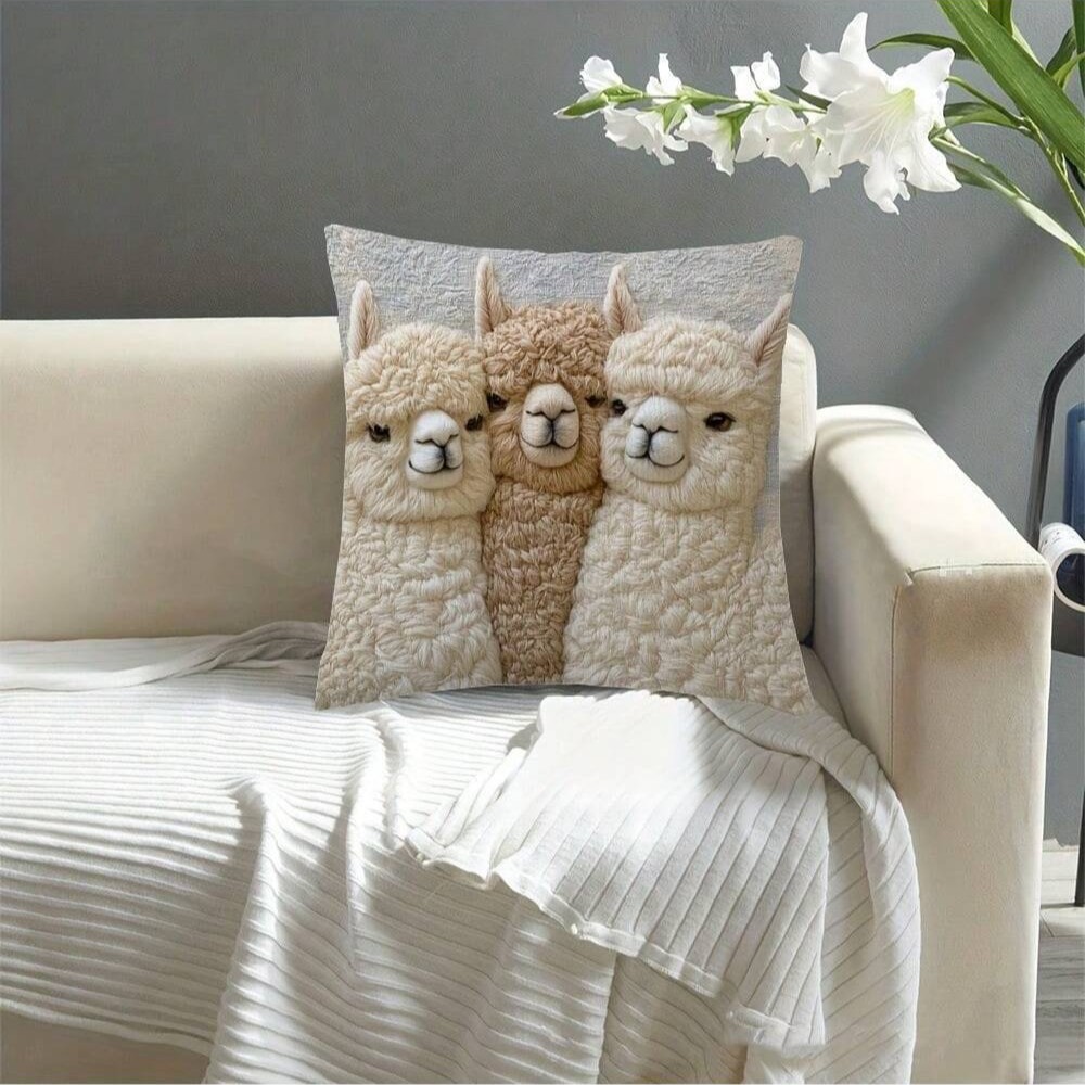 Cute Alpaca Throw Pillow Cover Set of 2 – Soft Faux Fur Decorative Cushion Case for Sofa, Bed, Car – Cozy Home Accent (Gray) - Image 4