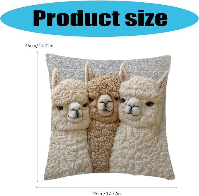 Cute Alpaca Throw Pillow Cover Set of 2 – Soft Faux Fur Decorative Cushion Case for Sofa, Bed, Car – Cozy Home Accent (Gray) - Image 6