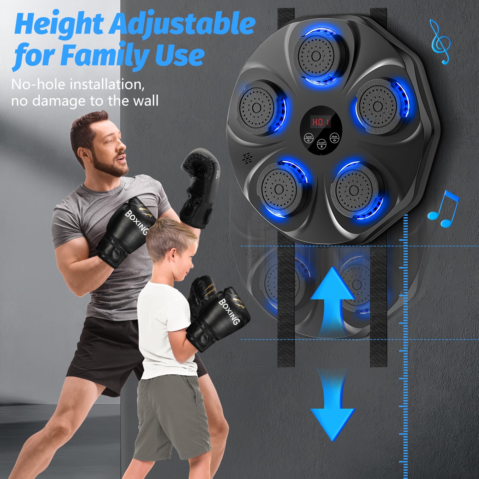 Smart Music Boxing Machine with LED Lights & Bluetooth – Wall-Mounted Interactive Punch Trainer, 9 Modes & 9 Speeds, Includes Gloves for Home Gym Workout (Black) - Image 6
