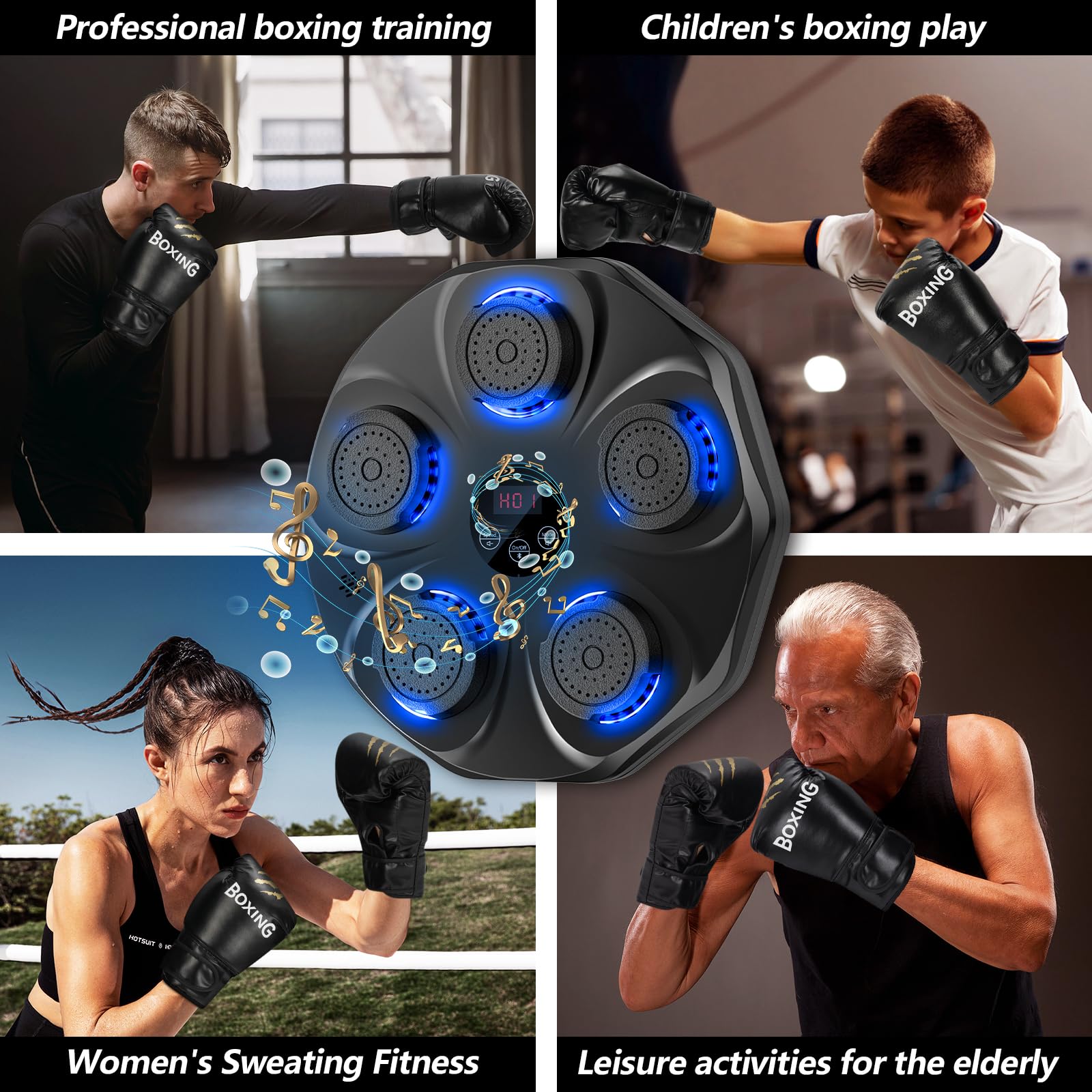 Smart Music Boxing Machine with LED Lights & Bluetooth – Wall-Mounted Interactive Punch Trainer, 9 Modes & 9 Speeds, Includes Gloves for Home Gym Workout (Black) - Image 7