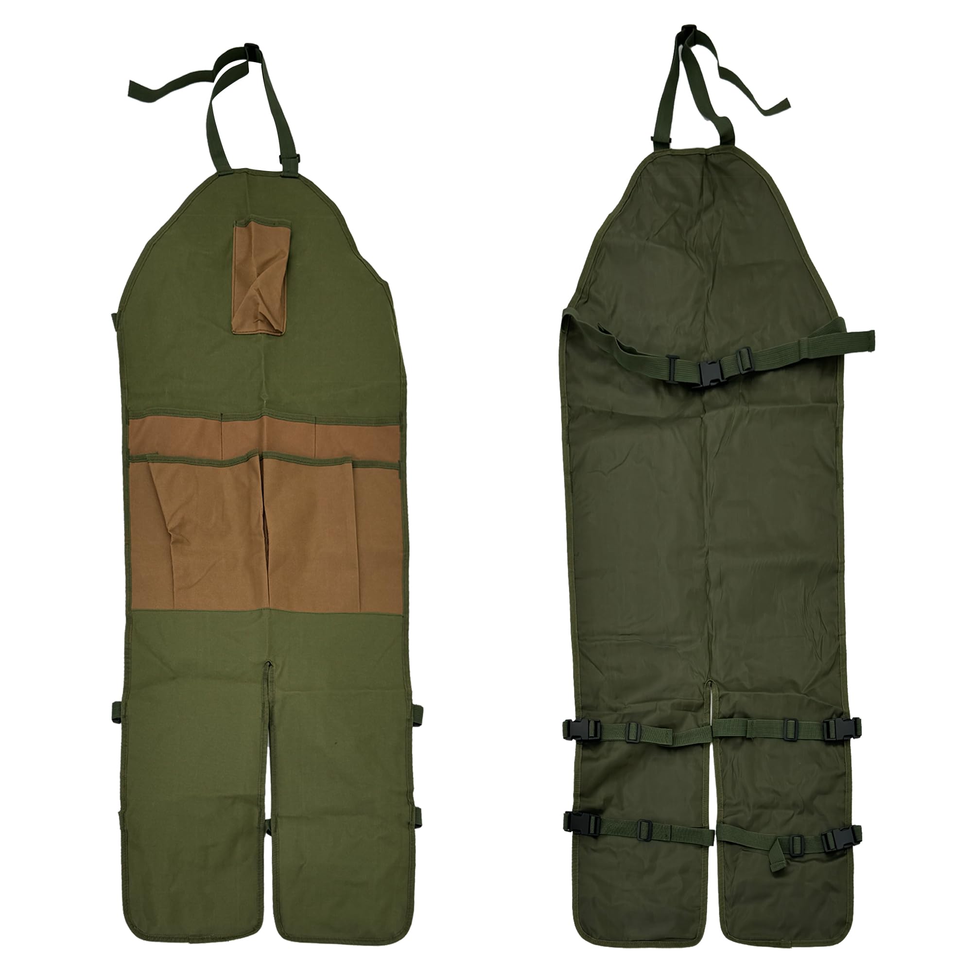Heavy-Duty Canvas Garden Apron with Pockets & Adjustable Straps – Waterproof Long Apron for Outdoor Work, Farming, BBQ, and Gardening (Green) - Image 1