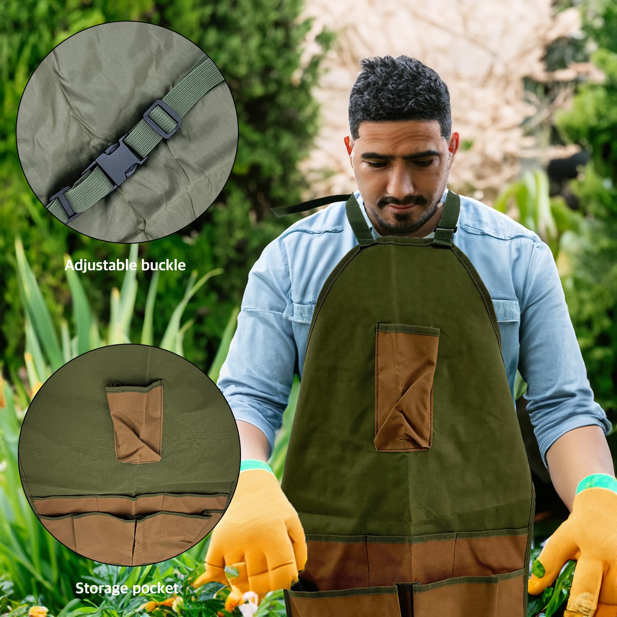 Heavy-Duty Canvas Garden Apron with Pockets & Adjustable Straps – Waterproof Long Apron for Outdoor Work, Farming, BBQ, and Gardening (Green) - Image 2