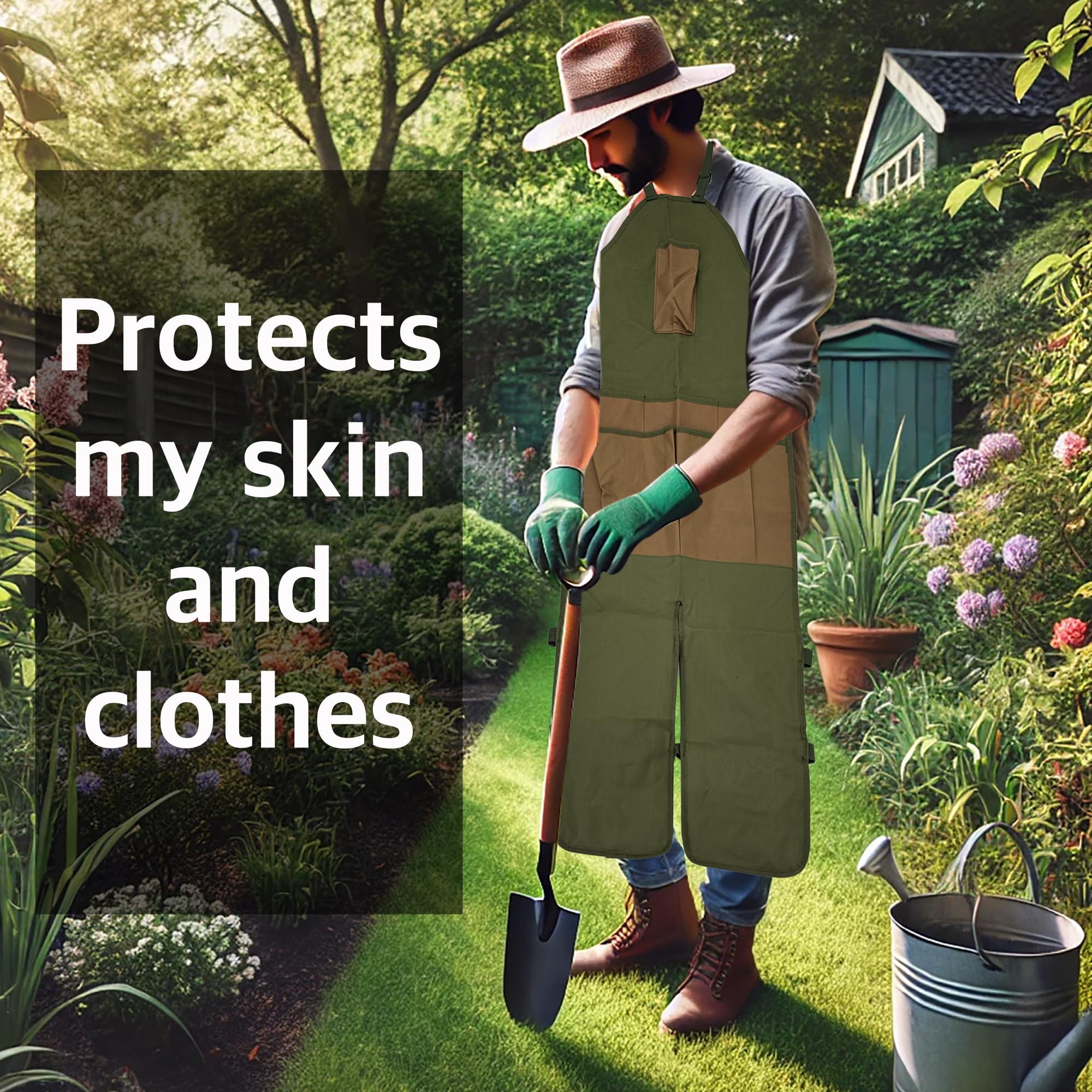 Heavy-Duty Canvas Garden Apron with Pockets & Adjustable Straps – Waterproof Long Apron for Outdoor Work, Farming, BBQ, and Gardening (Green) - Image 3