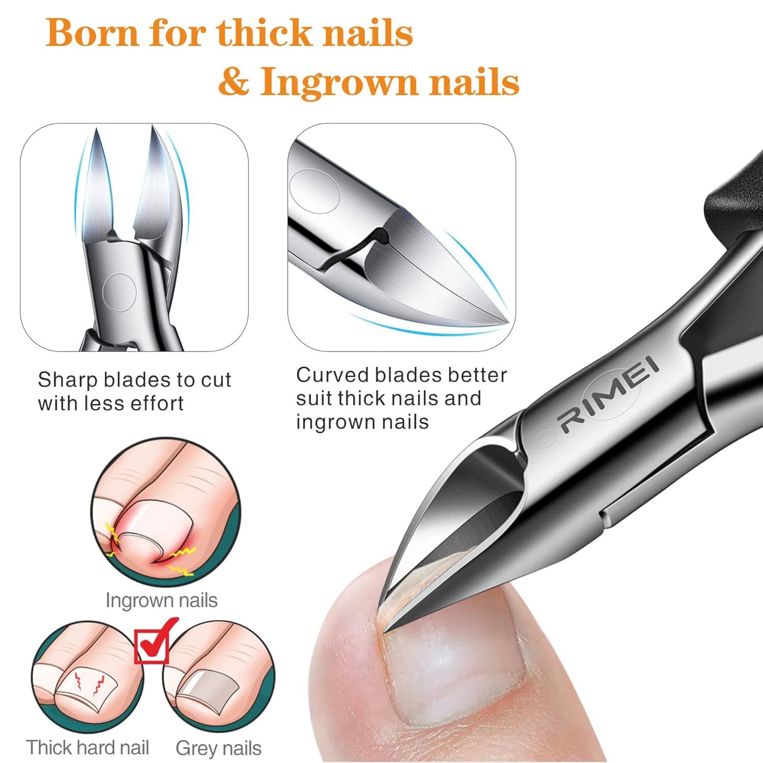 Professional Eagle-Beak Nail Nipper for Thick & Ingrown Toenails – Stainless Steel Cutters with 25° Curved Edge, Anti-Slip ABS Handle, Built-In Spring, Washable Design, Dermatologist-Recommended Foot Care Tool (Black) - Image 2