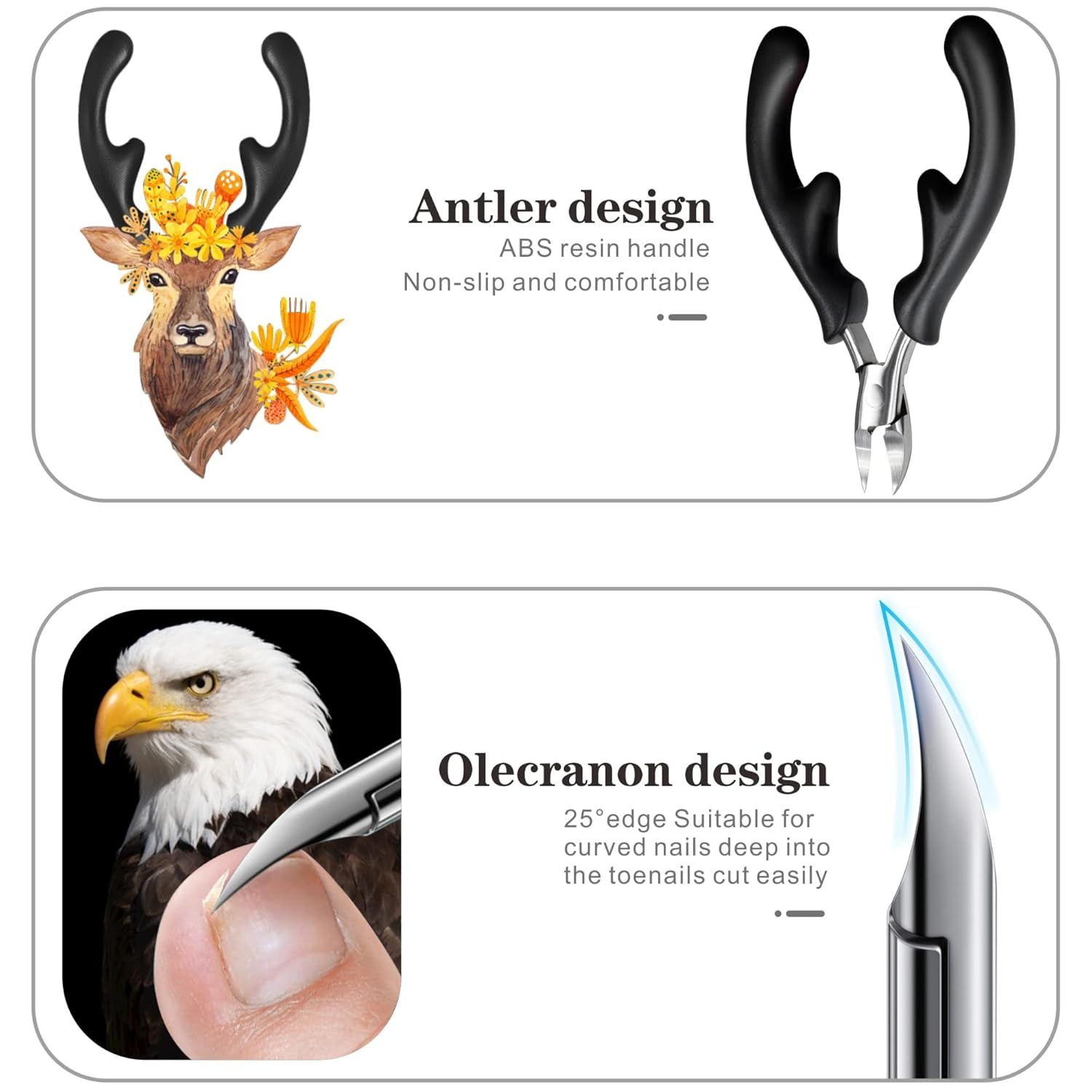 Professional Eagle-Beak Nail Nipper for Thick & Ingrown Toenails – Stainless Steel Cutters with 25° Curved Edge, Anti-Slip ABS Handle, Built-In Spring, Washable Design, Dermatologist-Recommended Foot Care Tool (Black) - Image 5