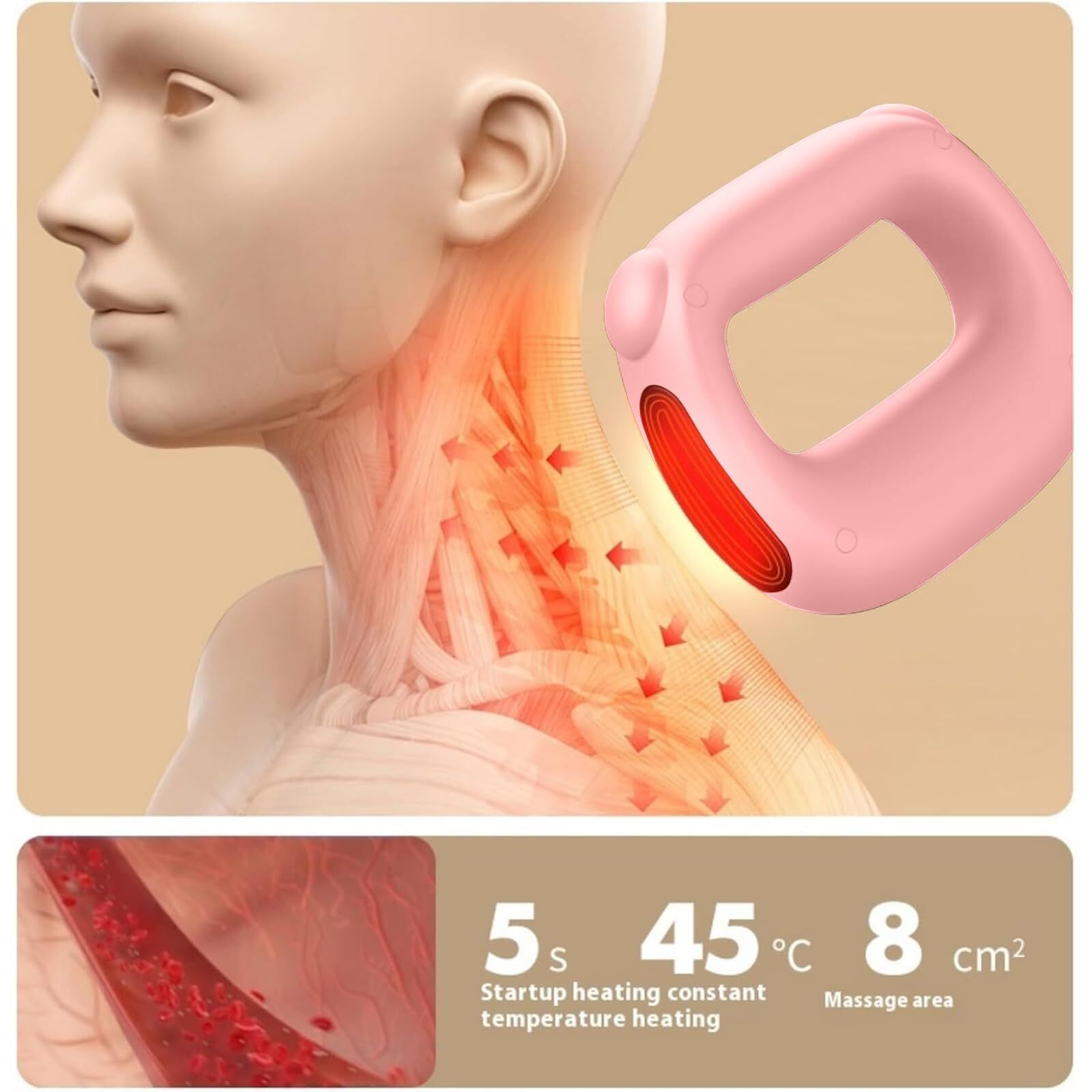 Portable Heated Fascia Ring Massager with 5-Speed Vibration & USB-C Charging – Deep Tissue Muscle Relief for Neck, Back, and Shoulders (Pink) | Other Colors Available In-Store - Image 3