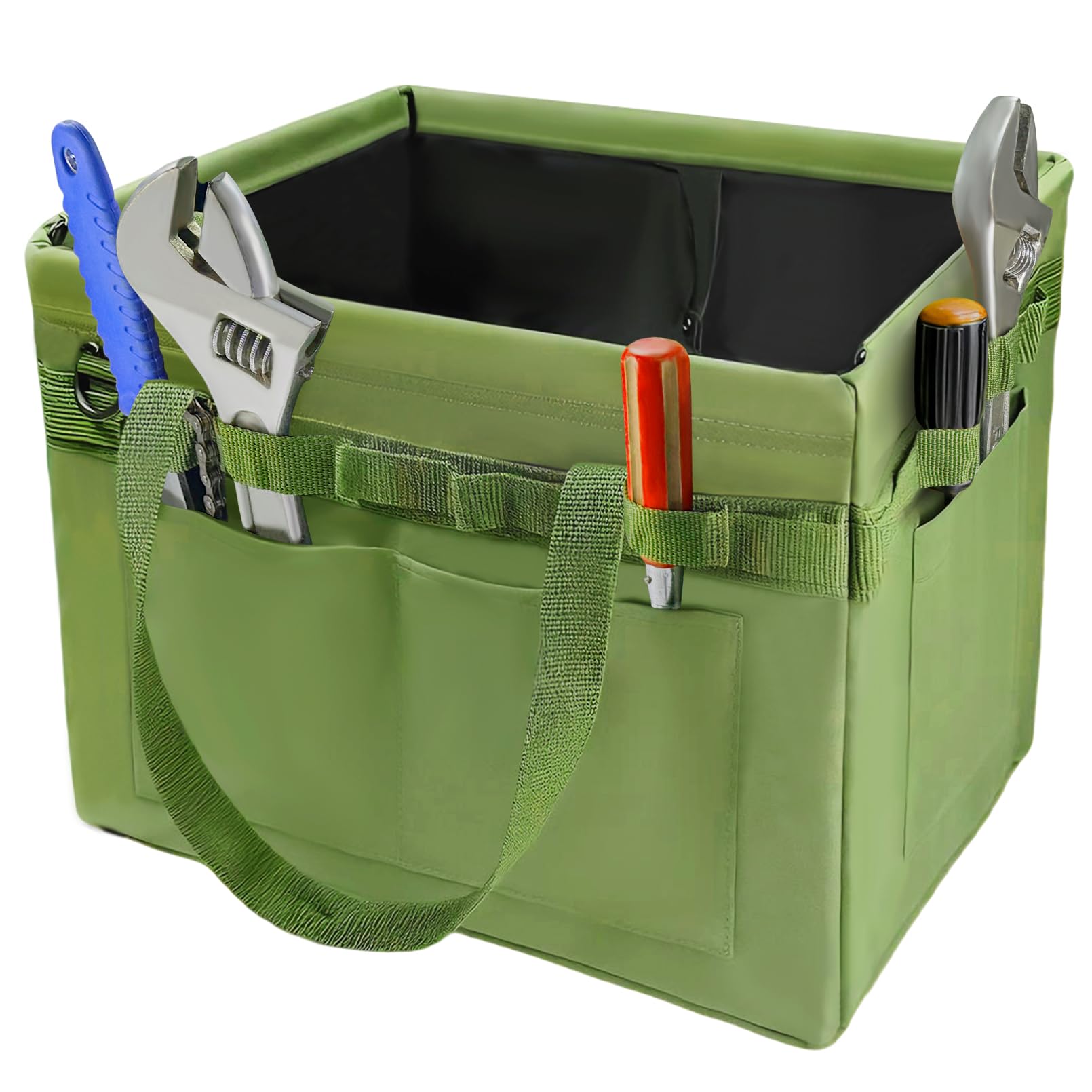 Heavy-Duty Foldable Tool Bag with Side Pockets – Multi-Compartment Oxford Carry Organizer for Tradesmen, DIYers & Outdoor Use (Green) - Image 1