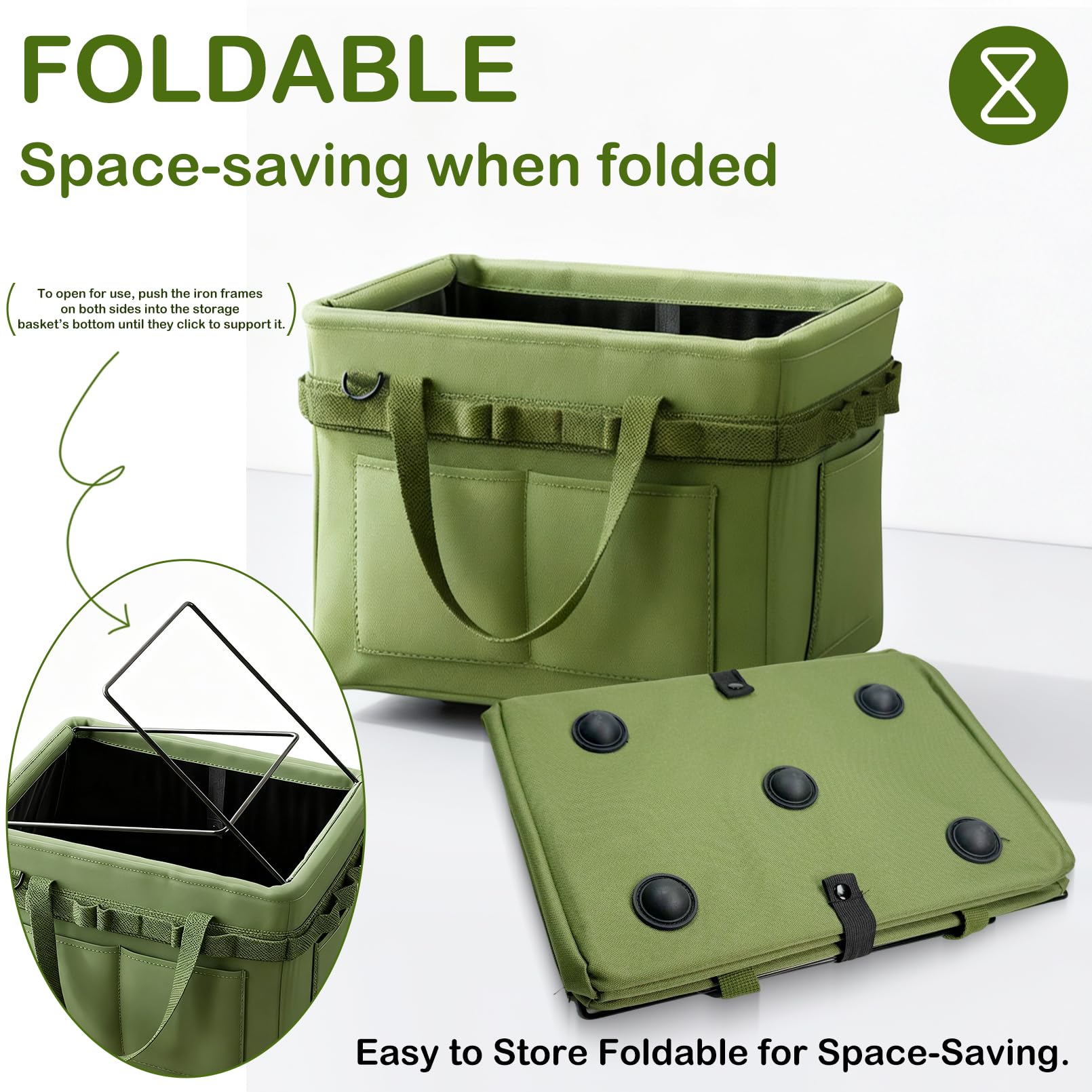 Heavy-Duty Foldable Tool Bag with Side Pockets – Multi-Compartment Oxford Carry Organizer for Tradesmen, DIYers & Outdoor Use (Green) - Image 5