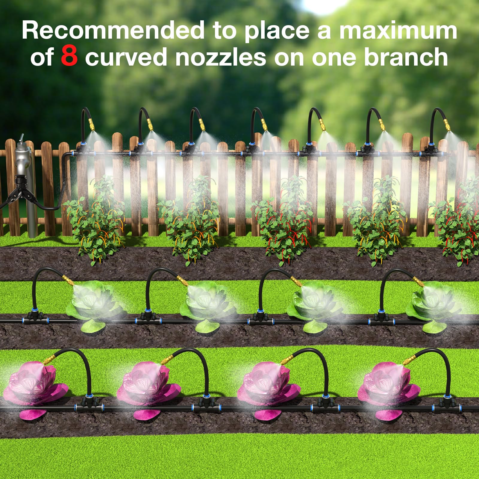 Drip Irrigation System, No 1/4 Pipe, only 12pcs Adjustable Copper Nobbles and Quick Connectors - Image 5