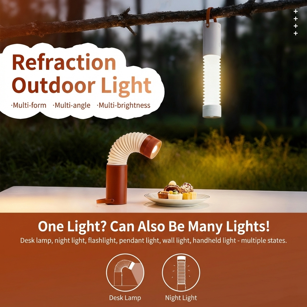 Foldable Outdoor Camping Light with Dual Brightness Modes – Rechargeable Red LED Tent Lamp, IP65 Waterproof, Magnetic Base & Adjustable Neck for Hiking and Emergency Use (Red) - Image 2