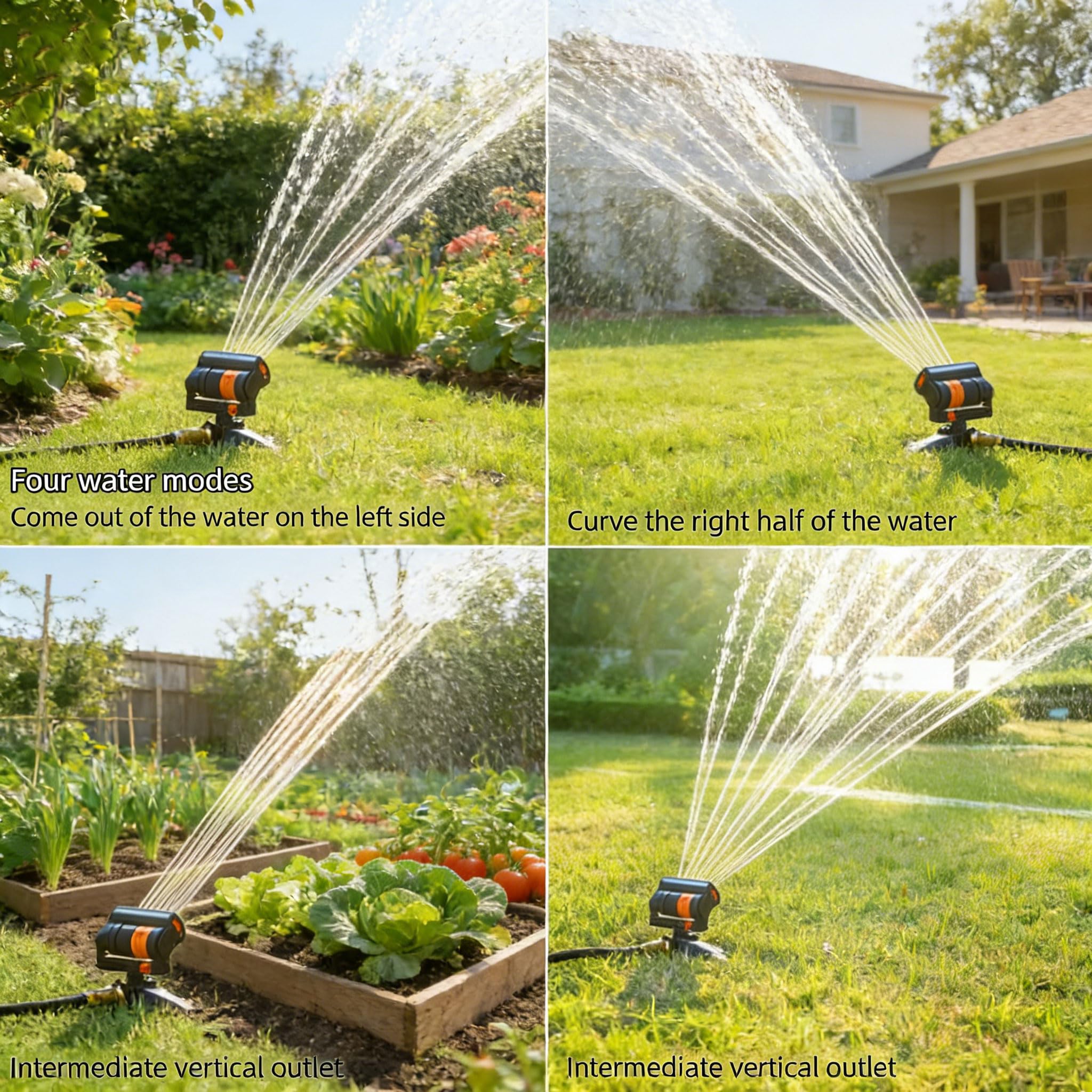 Smart Oscillating Sprinkler with 4 Spray Modes – Automatic Lawn Watering System for Garden, Yard & Patio, Adjustable Coverage, Durable Metal Connector (Black) - Image 4