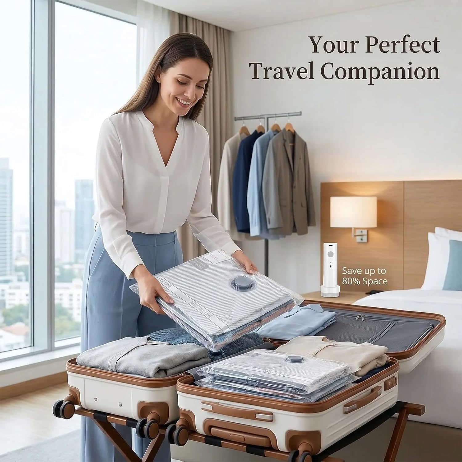 Travel Vacuum Bag Set with Rechargeable Cordless Pump – 3 Sizes for Clothes, Jackets & Accessories, Airtight Dual-Zipper Seal, 4000Pa Suction, Saves Up to 80% Luggage Space, Lightweight & Portable (18 Combo Travel Size) - Image 3
