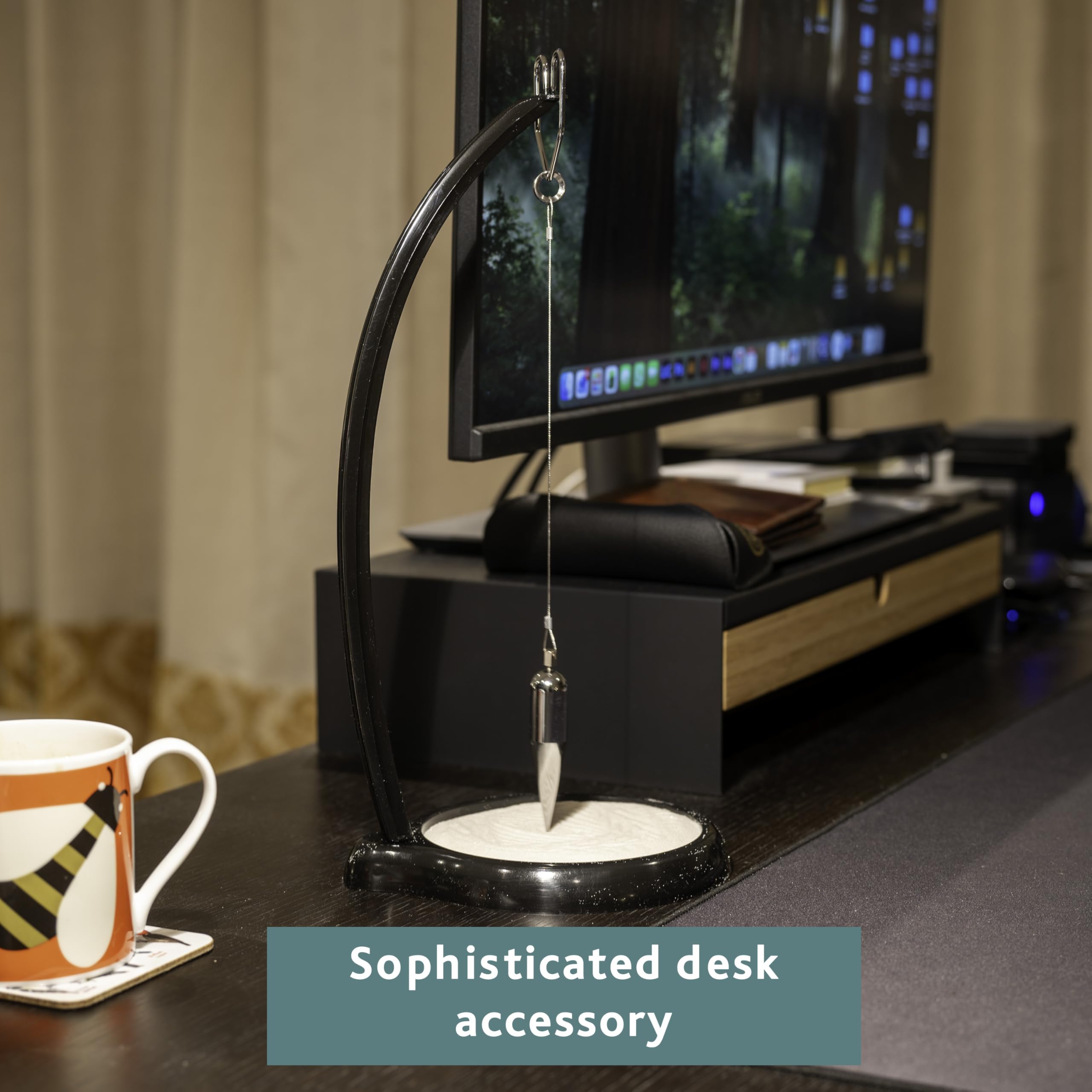 3D Sand Pendulum Desk Toy – Science Art Decor with Kinetic Sand Patterns, Earth Rotation Demo, Stress Relief for Office & Home (Black) - Image 5