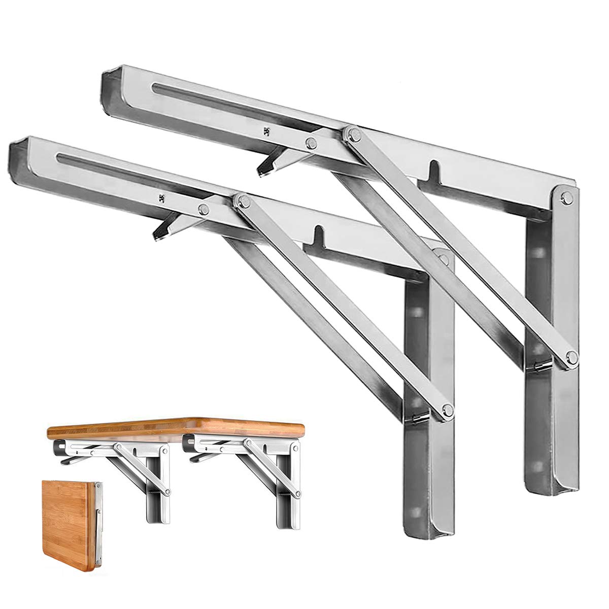 Heavy-Duty Foldable Wall Shelf Brackets – 2-Pack 304 Stainless Steel Triangular Supports with One-Click Release, 550 lb Capacity Each, for Kitchen, Garage, RV & Home; Includes Mounting Hardware (10Inch,Silver) - Image 1