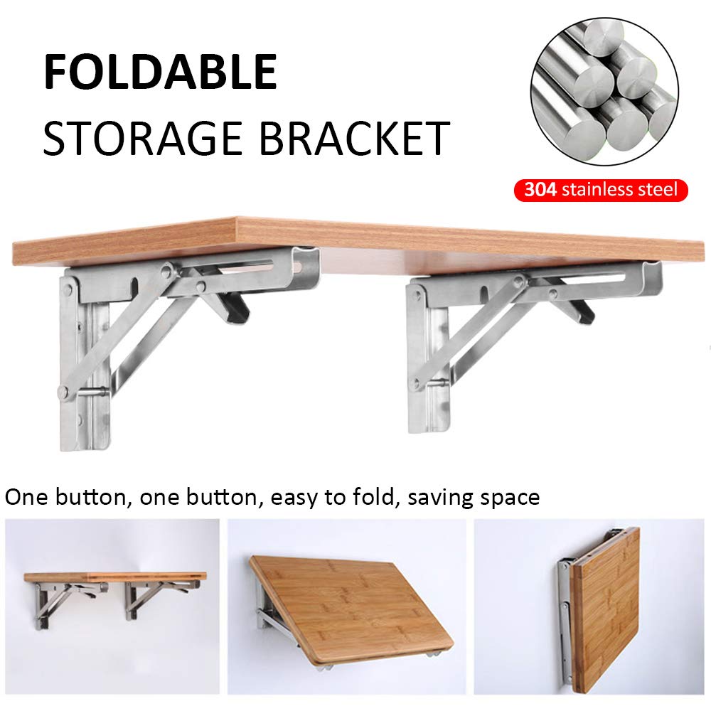 Heavy-Duty Foldable Wall Shelf Brackets – 2-Pack 304 Stainless Steel Triangular Supports with One-Click Release, 550 lb Capacity Each, for Kitchen, Garage, RV & Home; Includes Mounting Hardware (12Inch,Silver) - Image 5