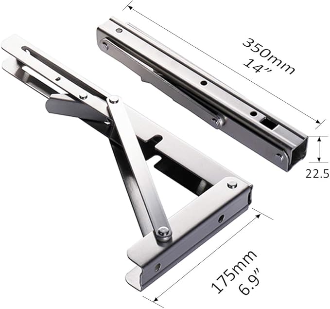 Heavy-Duty Foldable Wall Shelf Brackets – 2-Pack 304 Stainless Steel Triangular Supports with One-Click Release, 550 lb Capacity Each, for Kitchen, Garage, RV & Home; Includes Mounting Hardware (14Inch,Silver) - Image 2