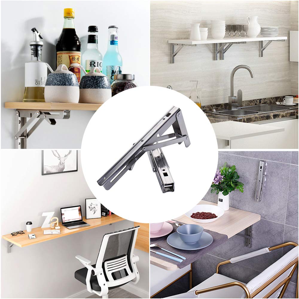 Heavy-Duty Foldable Wall Shelf Brackets – 2-Pack 304 Stainless Steel Triangular Supports with One-Click Release, 550 lb Capacity Each, for Kitchen, Garage, RV & Home; Includes Mounting Hardware (16Inch,Silver) - Image 6