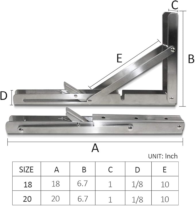 Heavy-Duty Foldable Wall Shelf Brackets – 2-Pack 304 Stainless Steel Triangular Supports with One-Click Release, 550 lb Capacity Each, for Kitchen, Garage, RV & Home; Includes Mounting Hardware (18Inch,Silver) - Image 2