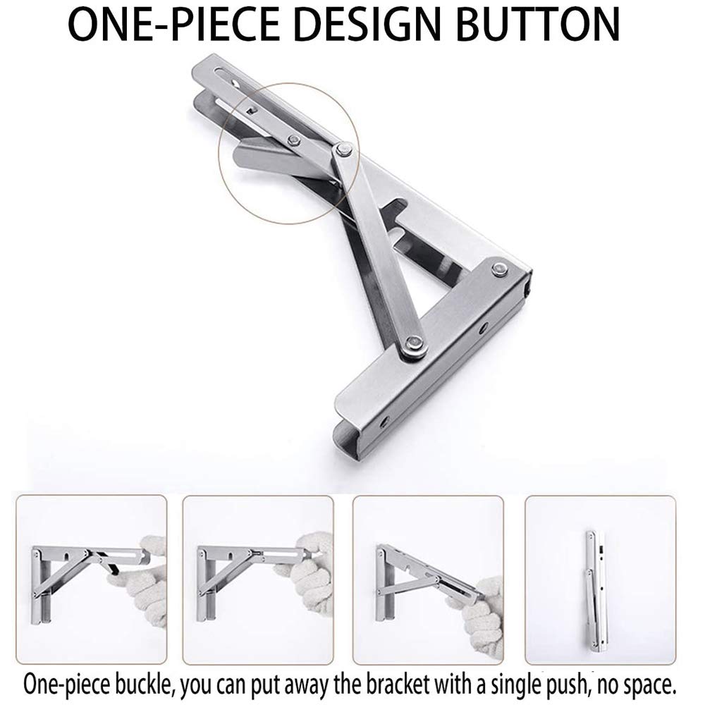 Heavy-Duty Foldable Wall Shelf Brackets – 2-Pack 304 Stainless Steel Triangular Supports with One-Click Release, 550 lb Capacity Each, for Kitchen, Garage, RV & Home; Includes Mounting Hardware (20Inch,Silver) - Image 3