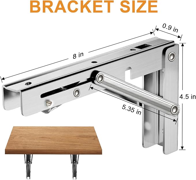 Heavy-Duty Foldable Wall Shelf Brackets – 2-Pack 304 Stainless Steel Triangular Supports with One-Click Release, 550 lb Capacity Each, for Kitchen, Garage, RV & Home; Includes Mounting Hardware (8Inch,Silver) - Image 2