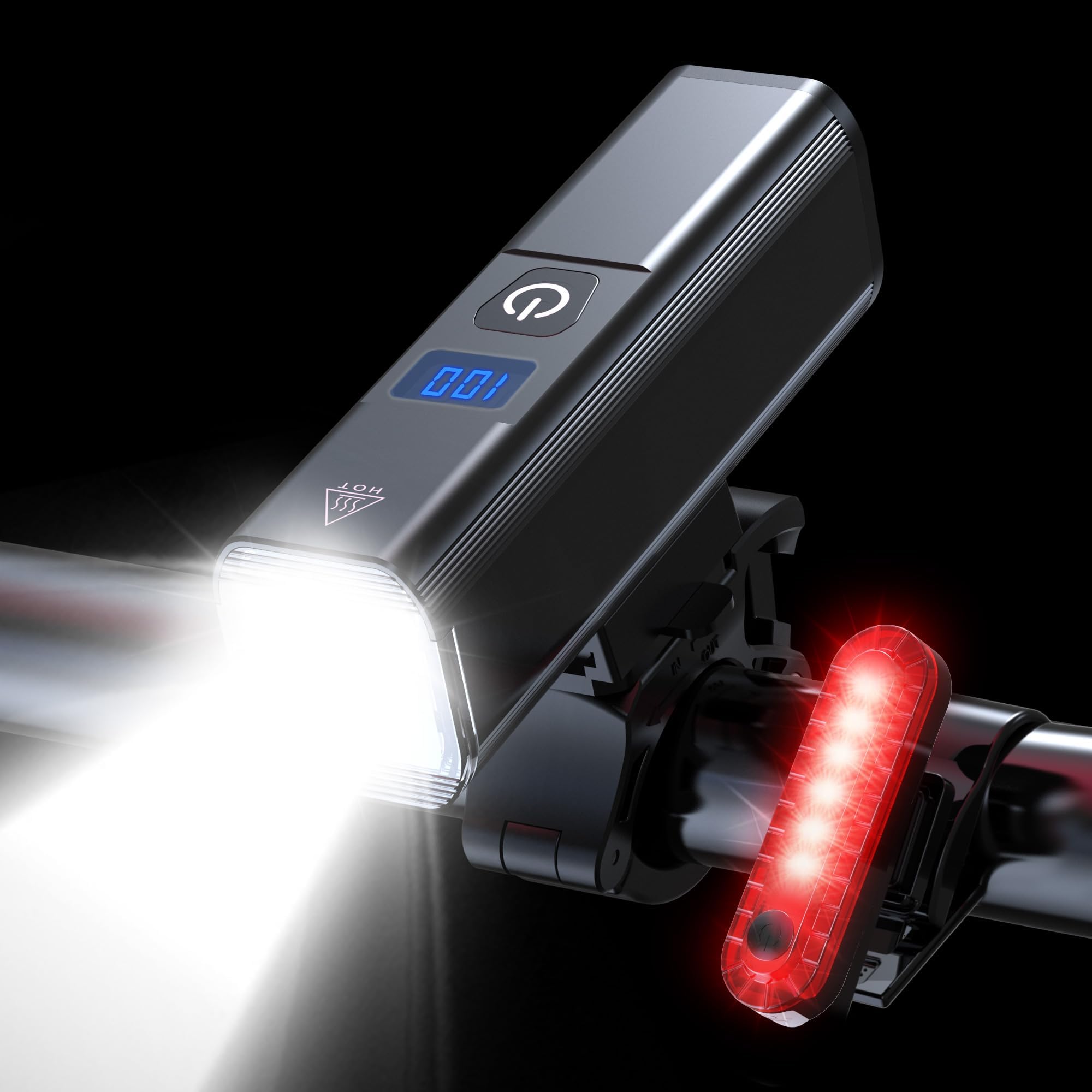Ultra-Bright 1200 Lumen Bike Light Set with USB Rechargeable Headlight & Tail Light – IP65 Waterproof Cycling Lamp for Night Riding (Black) - Image 1