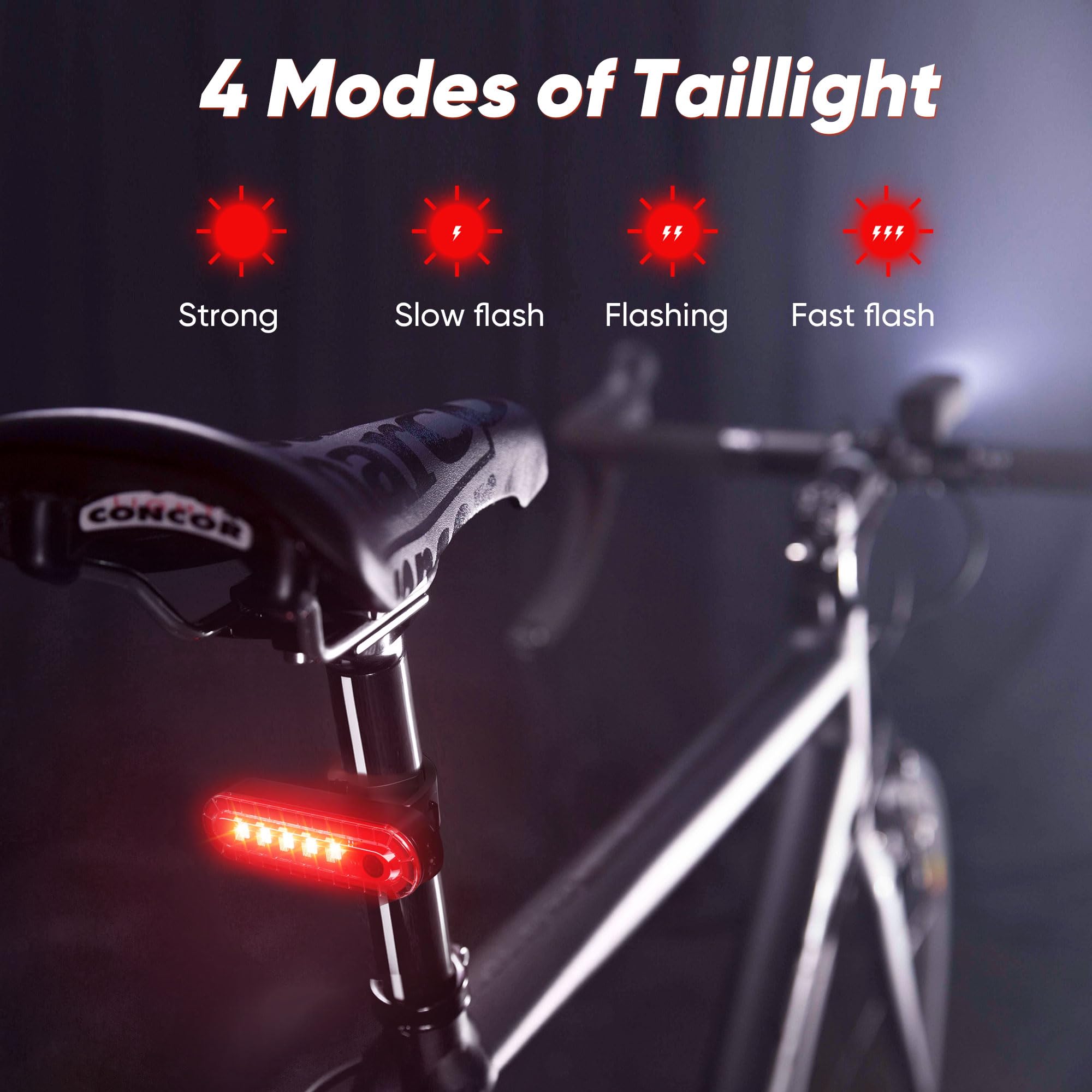 Ultra-Bright 1200 Lumen Bike Light Set with USB Rechargeable Headlight & Tail Light – IP65 Waterproof Cycling Lamp for Night Riding (Black) - Image 4