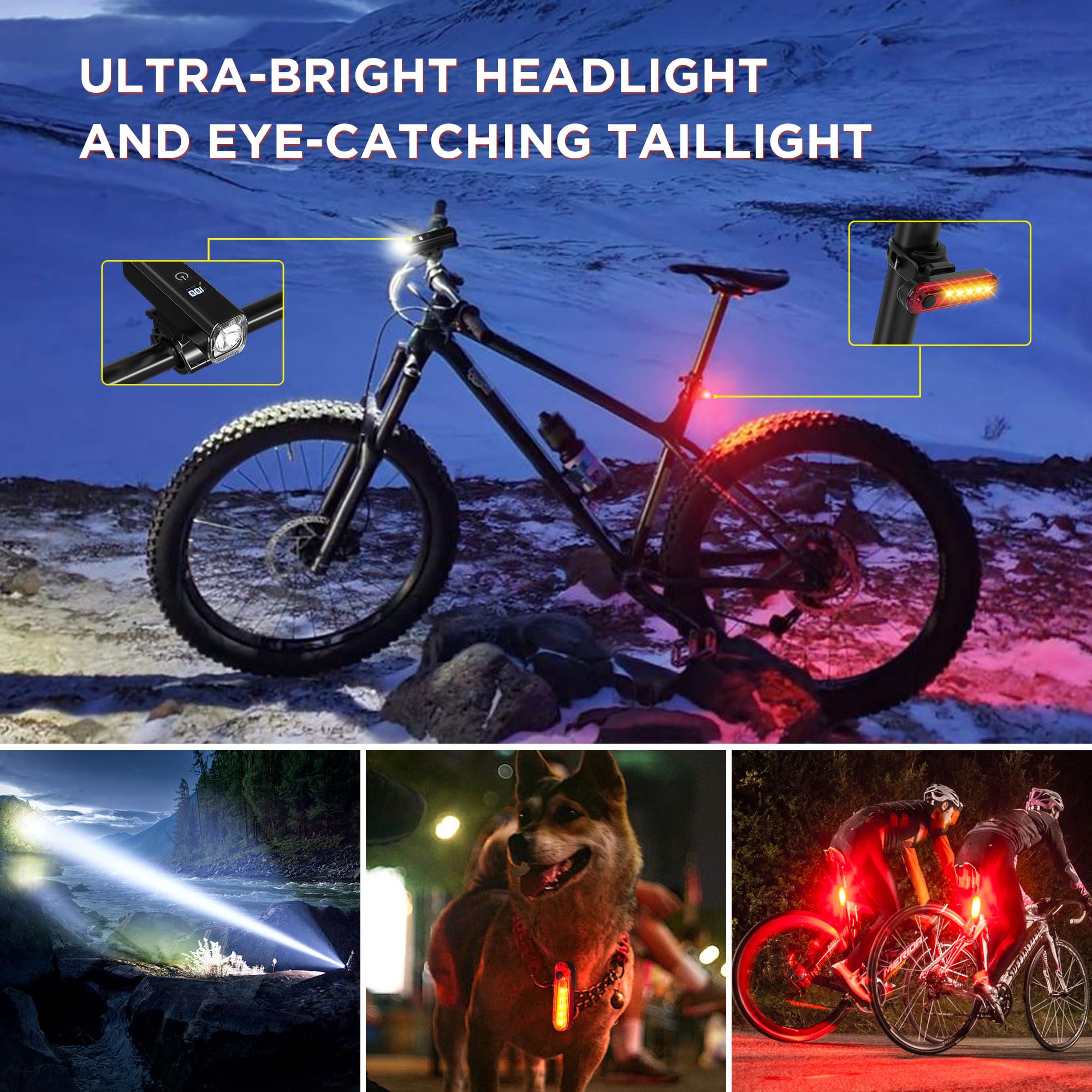 Ultra-Bright 1200 Lumen Bike Light Set with USB Rechargeable Headlight & Tail Light – IP65 Waterproof Cycling Lamp for Night Riding (Black) - Image 7