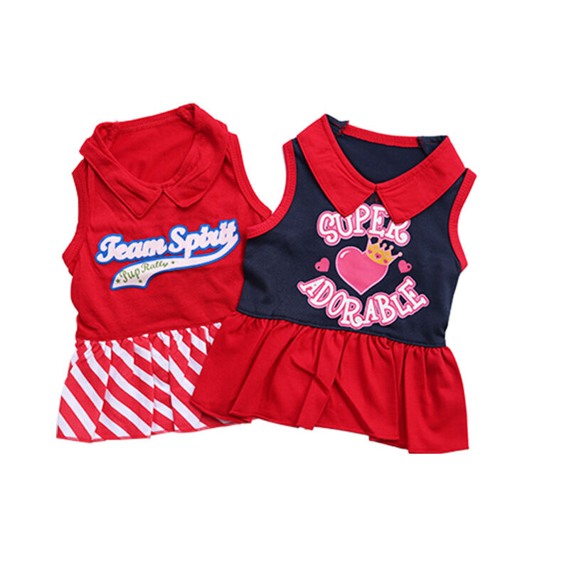 Pet products 2-Piece Dog Summer Dress Set - Team Spirit & SUPER ADORABLE Designs, Red White Stripes & Navy Blue, Peter Pan Collar, Cute Fit for Dogs（L） - Image 1