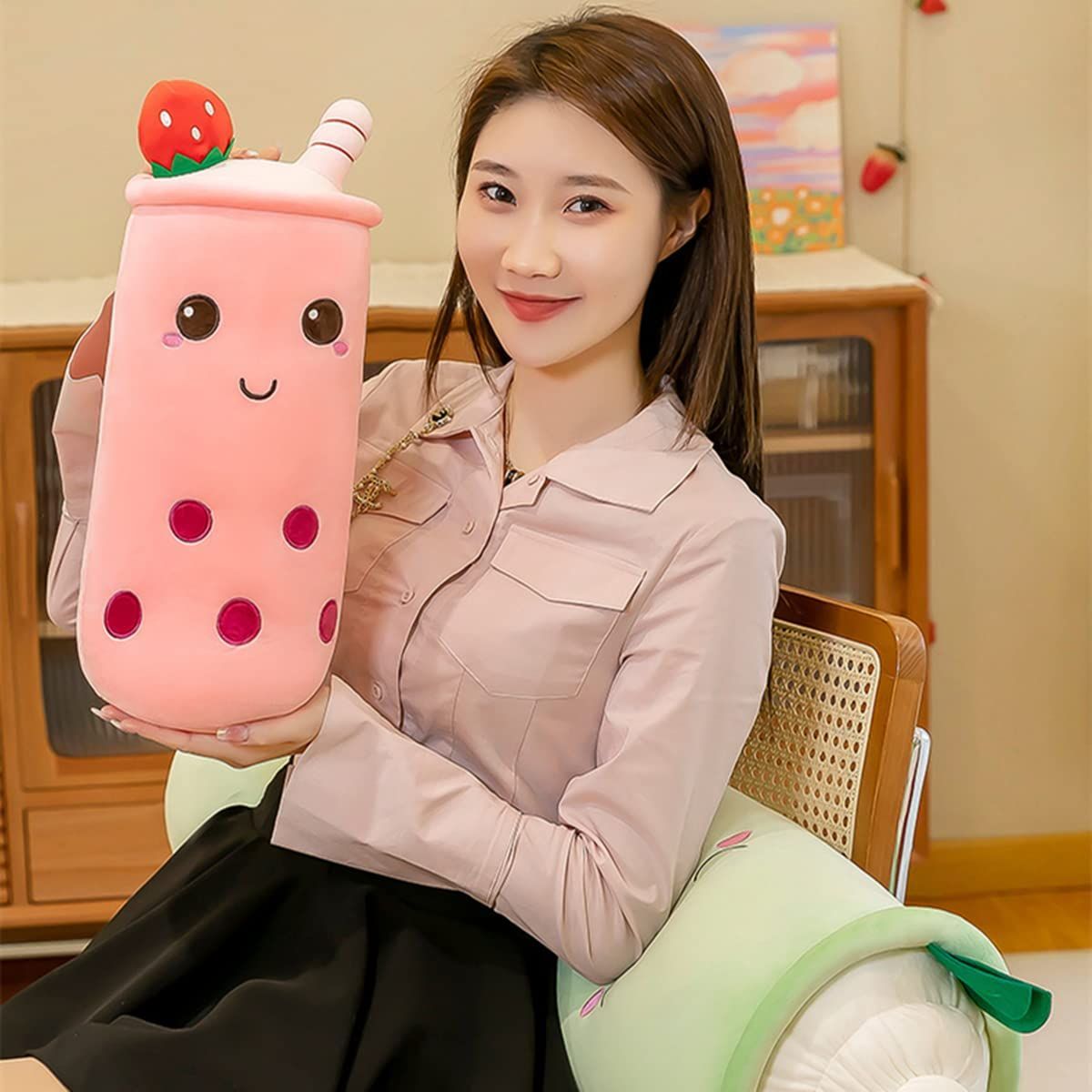 Bubble Tea Plush Pillow Soft Plush Toy Skin-Friendly Pillow Multiple Sizes Cute - Green - Size 24in - Image 5