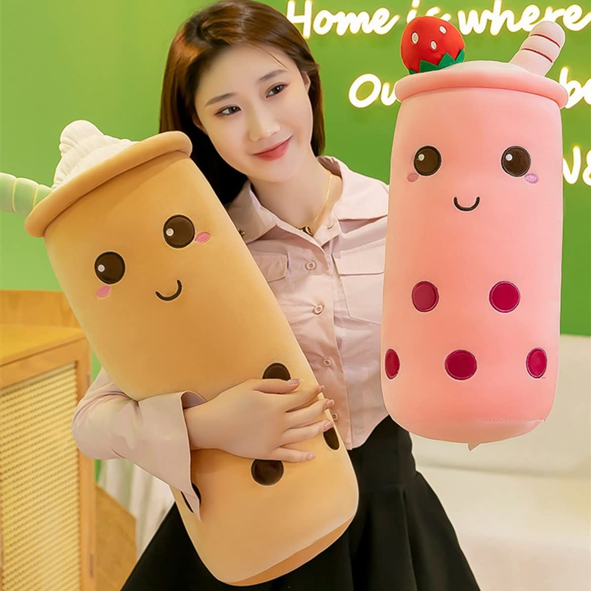 Bubble Tea Plush Pillow Soft Plush Toy Skin-Friendly Pillow Multiple Sizes Cute - Pink - Size 43in - Image 4