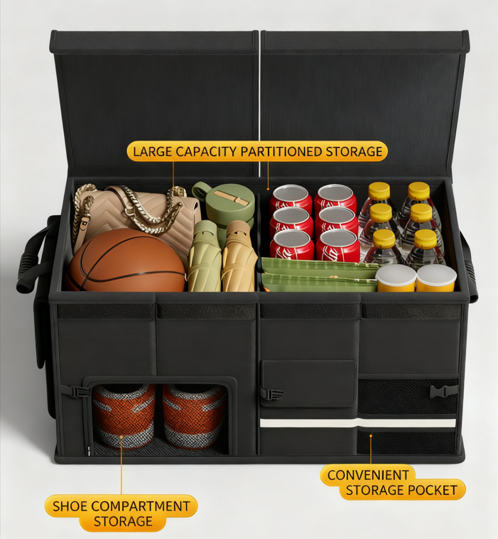 Foldable Car Trunk Organiser, 30L/60L Large Capacity Storage Box for Auto Boot, Multi-functional Cargo Container - Image 2