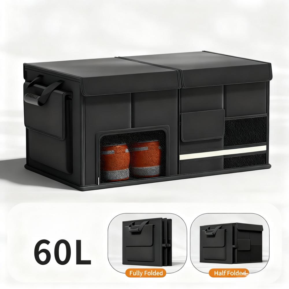 Foldable Car Trunk Organiser, 30L/60L Large Capacity Storage Box for Auto Boot, Multi-functional Cargo Container(60L,black) - Image 1
